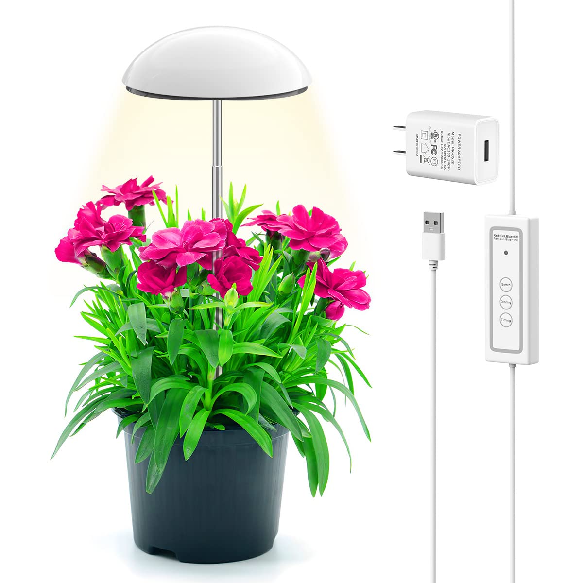 **LED Grow Lights for Indoor Plants - Full Spectrum Plant Light with UL Adapter, Adjustable Height & 3/6/12H Timer - Perfect for Small Plants, Herbs, and Seedlings (1 Pack) - Ideal for Home Gardening, Hydroponics, and Indoor Greenhouses**