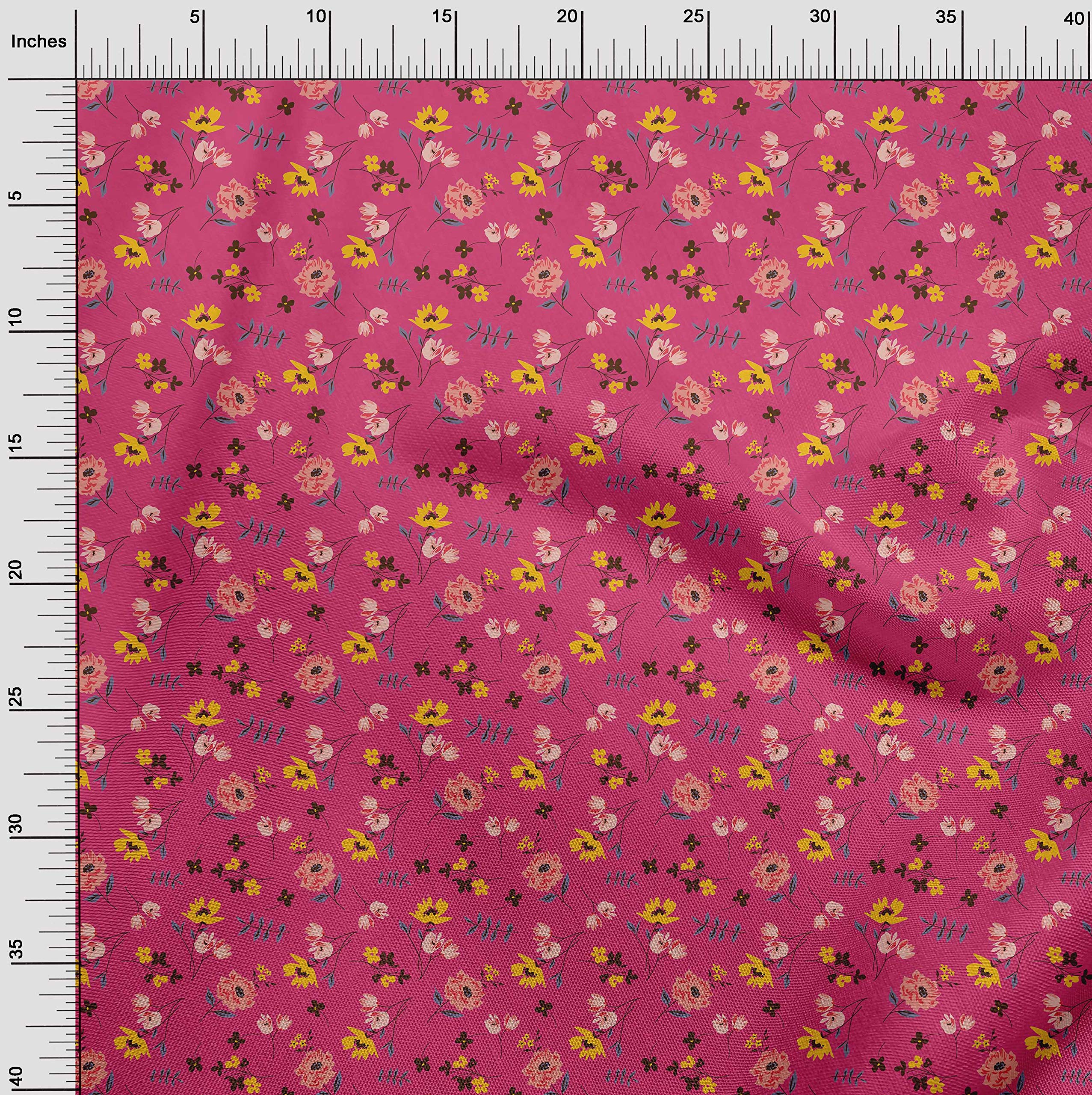oneOone Georgette Viscose Pink Floral Fabric with Leaves & Flowers Design - 42 Inch Wide Dress Material by The Yard | Perfect for Summer Dresses, Blouses, and DIY Fashion Projects