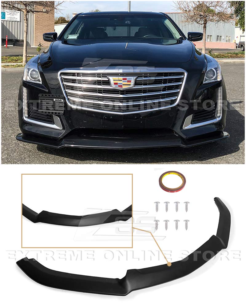 2014-2019 Cadillac CTS V-Style Carbon Fiber Front Bumper Lip Splitter - Fiberglass Primer Black | Aggressive Styling Upgrade for Street & Show Cars