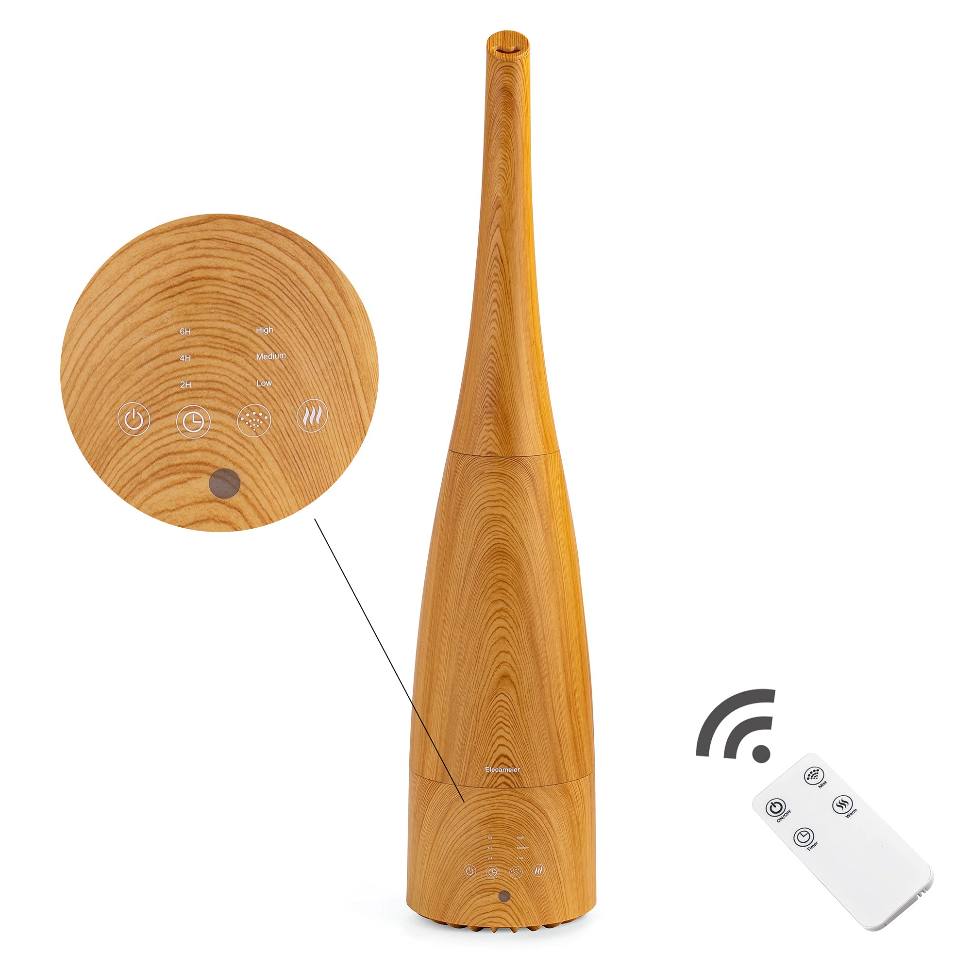 Elecameier Smart Cool & Warm Mist Humidifier - Ultrasonic Quiet (25dB) with Remote Control, Auto Shut-Off & Night Light - Perfect for Home, Bedroom, Office, Nursery & Baby Rooms - Wood Grain Design for Modern Decor