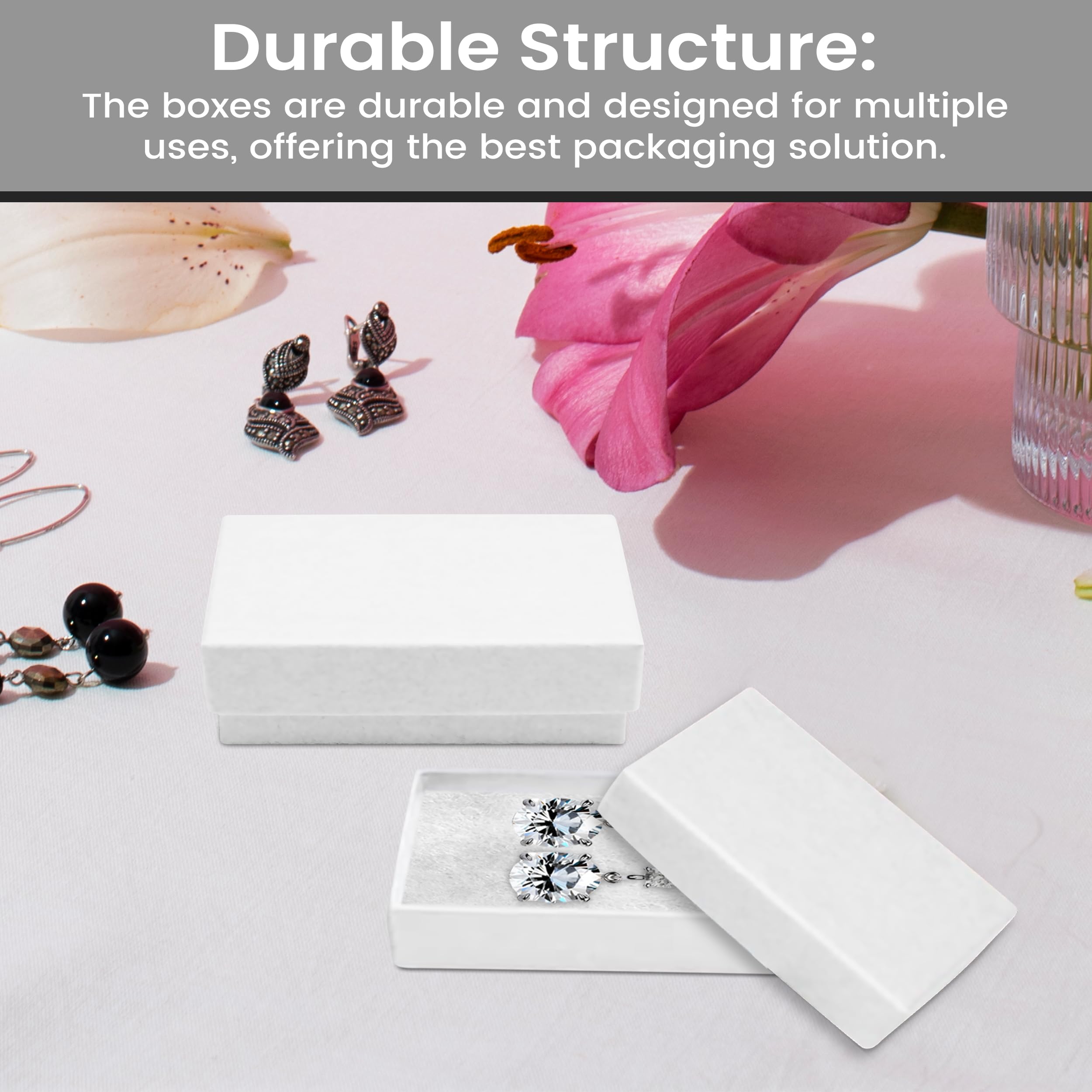 25 Pack White Jewelry Gift Boxes 2.5x1.62x1 Inch - Premium Cotton Filled Cardboard Jewelry Storage Box with Lid - USA Made Small Gift Box for Bracelets, Necklaces, Rings & Earrings - Perfect for Wedding Favors, Birthday Gifts & Retail Packaging