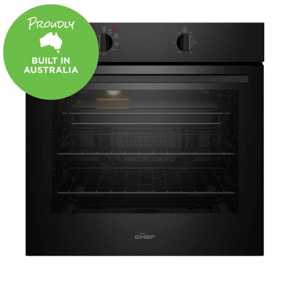 Chef CVE612DB 60cm Built-In Electric Oven with Multi-Function & Fan Forced Cooking - Perfect for Baking, Roasting, and Grilling in Modern Kitchens