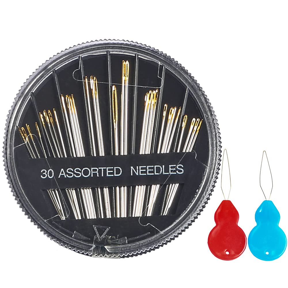 Eketirry Premium Hand Sewing Needles - 4 Pack (30 Count) Assorted Needles Set with 6 Sizes & 2 Threaders for Fabric Repair, Quilting & DIY Crafts - Ideal for Home Sewing, Clothing Mending & Emergency Repairs (Black)