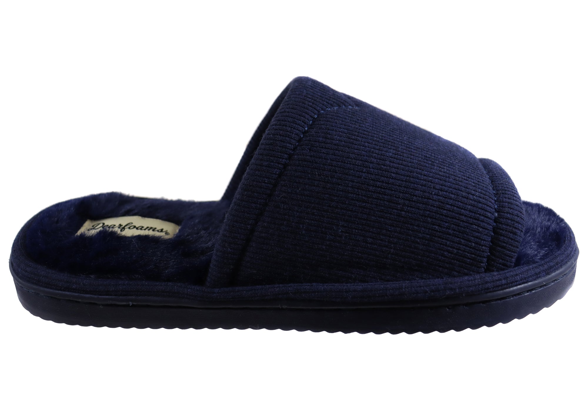Dearfoams Women's Demi Rib Knit Slide Slippers - Comfortable Open Toe House Shoes for Indoor Relaxation & Spa Days