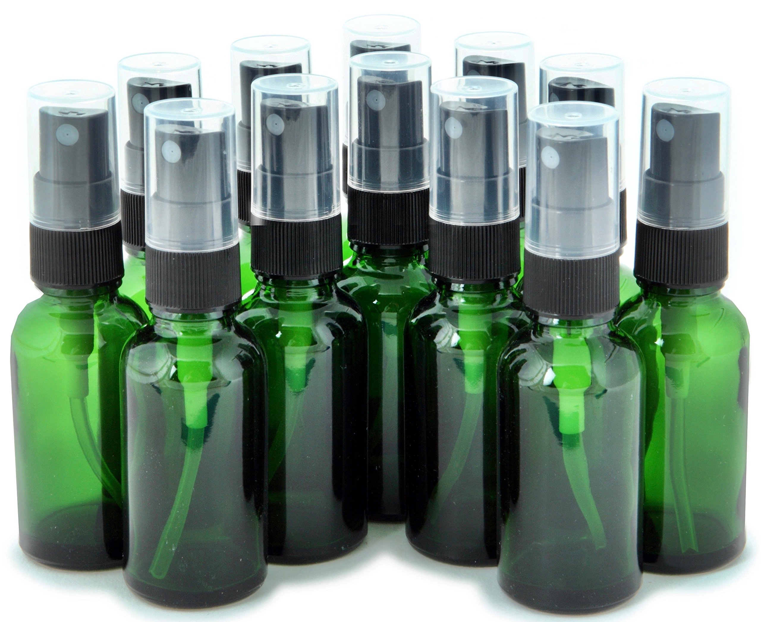 Vivaplex 12-Pack 1 oz Green Glass Bottles with Black Fine Mist Sprayers - Perfect for Essential Oils, Perfumes & DIY Beauty Products