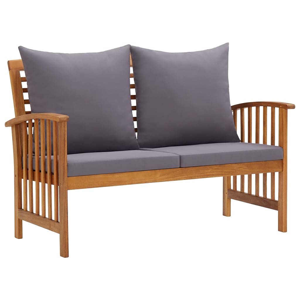Outdoor Wooden Patio Bench with Grey Cushions - 46.9