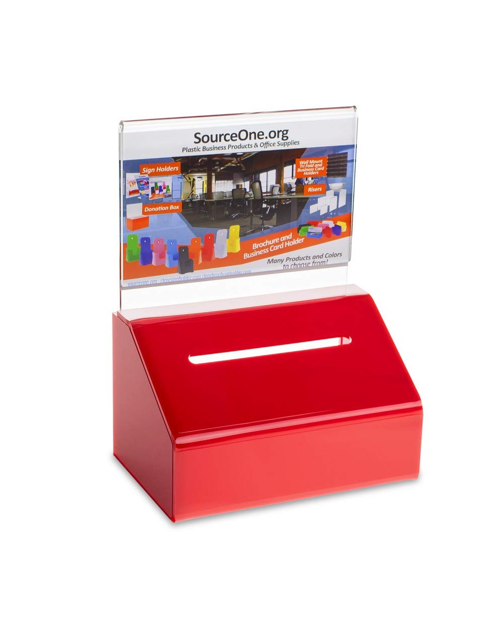 SOURCEONE.ORG Heavy Duty Acrylic Donation Box with Lock & Sign Holder - Secure Ballot Box for Churches, Schools, and Voting Events