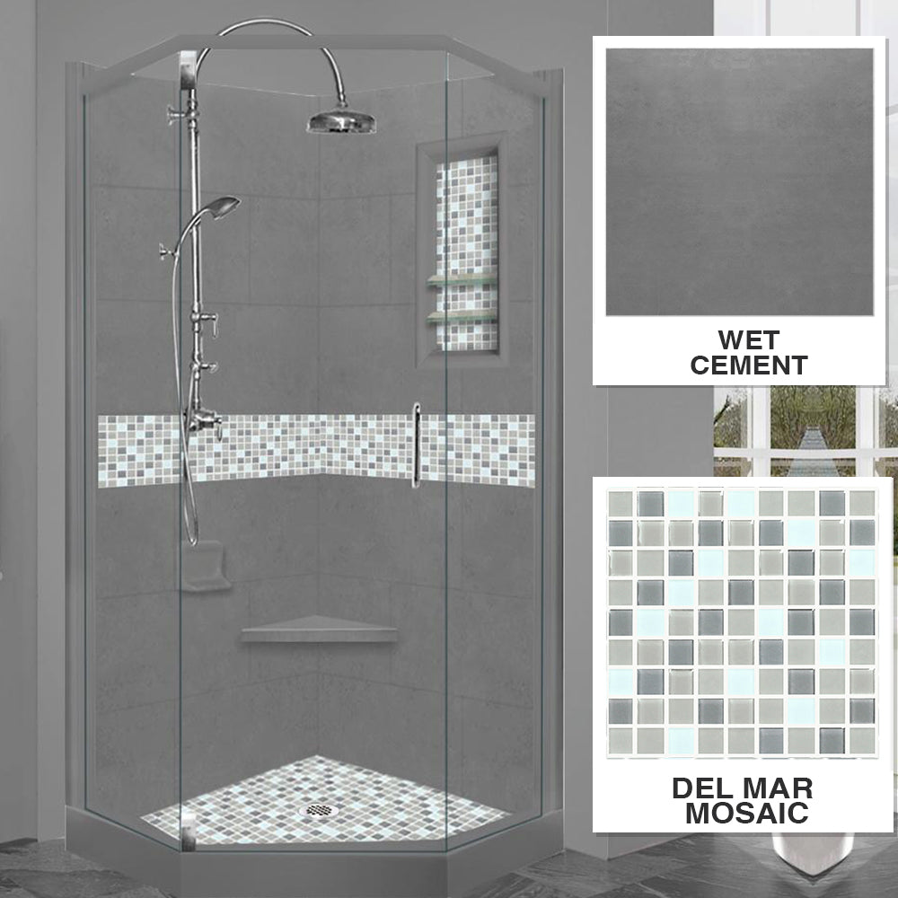Neo Angle Wet Cement Sistine Stone & Del Mar Mosaic Accent Tile - DIY Shower Remodel Kit for Bathroom Renovation | Perfect for Modern Shower Walls, Backsplashes, and Wet Areas