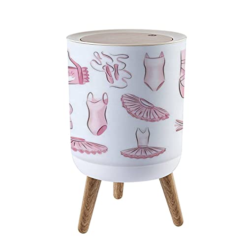 Boho Nursery Trash Can with Lid - Pink Ballet Dress Tutu Skirt & Pointe Shoes Accessories - 7L/1.8 Gallon Press Top Dog Proof Wastebasket for Teen Girls Bedroom, Dorm Decor - Perfect for Dance Studio, Ballet Class & Kids Room Organization