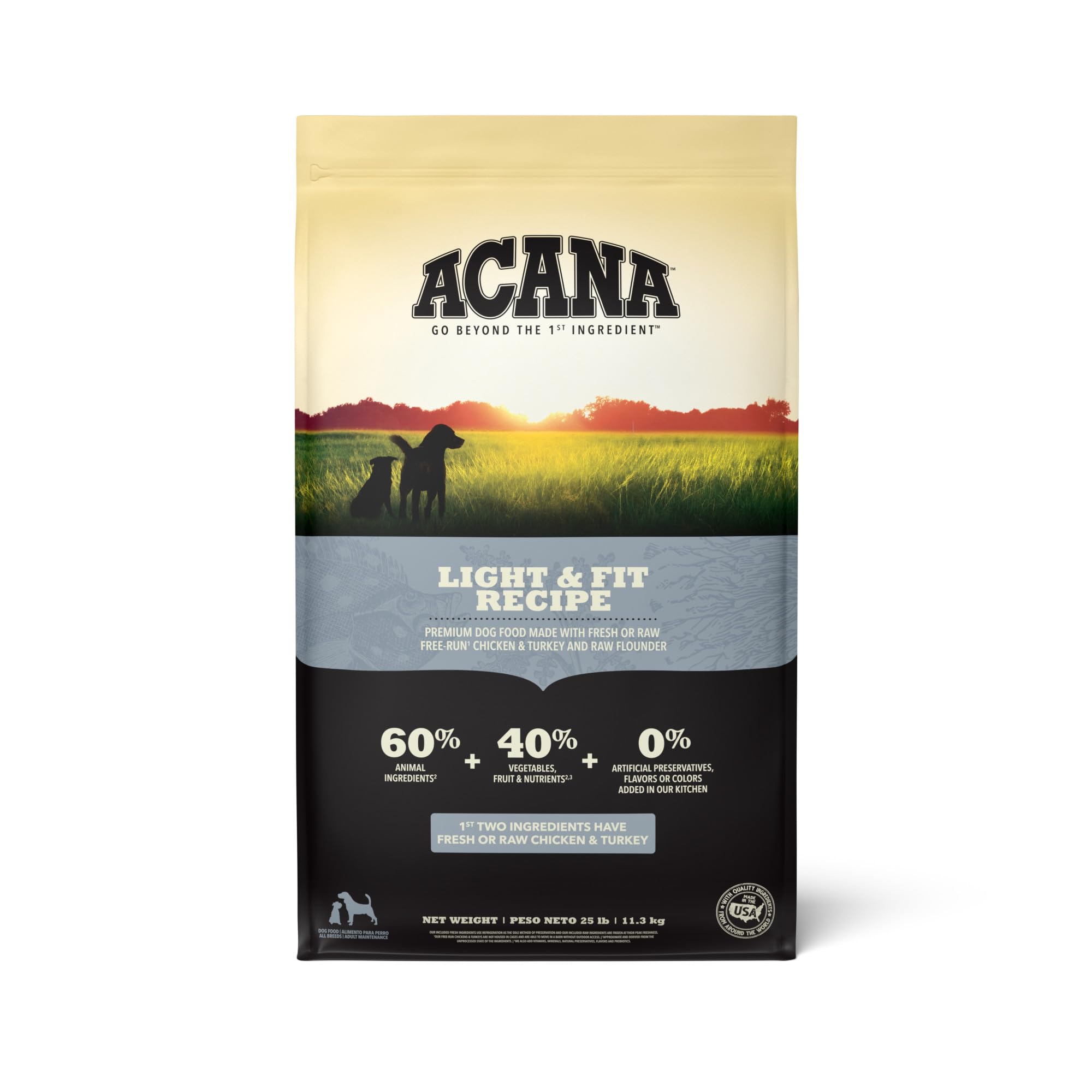 ACANA Light & Fit Grain-Free Adult Dry Dog Food - 25lb Bag for Weight Management & Healthy Digestion - Perfect for Active Dogs & Sensitive Stomachs