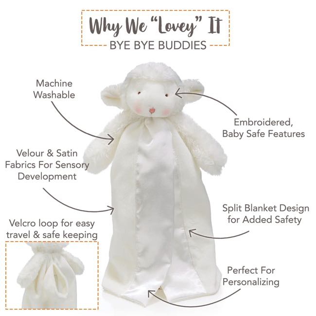 Bunnies By The Bay Bye Bye Buddy Kiddo Lamb Plush Toy - Soft Cuddly Stuffed Animal for Babies & Toddlers - Perfect Nursery Decor, Gift for Newborns & Baby Showers
