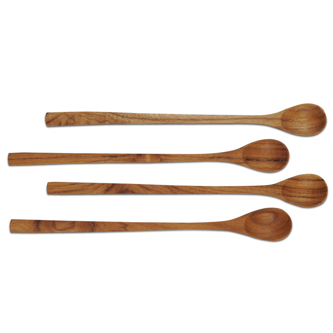 Premium 8 Inch Long Teak Wood Spoons - Set of 4 Handcrafted Kitchen Utensils for Cooking, Serving & Salad Tossing