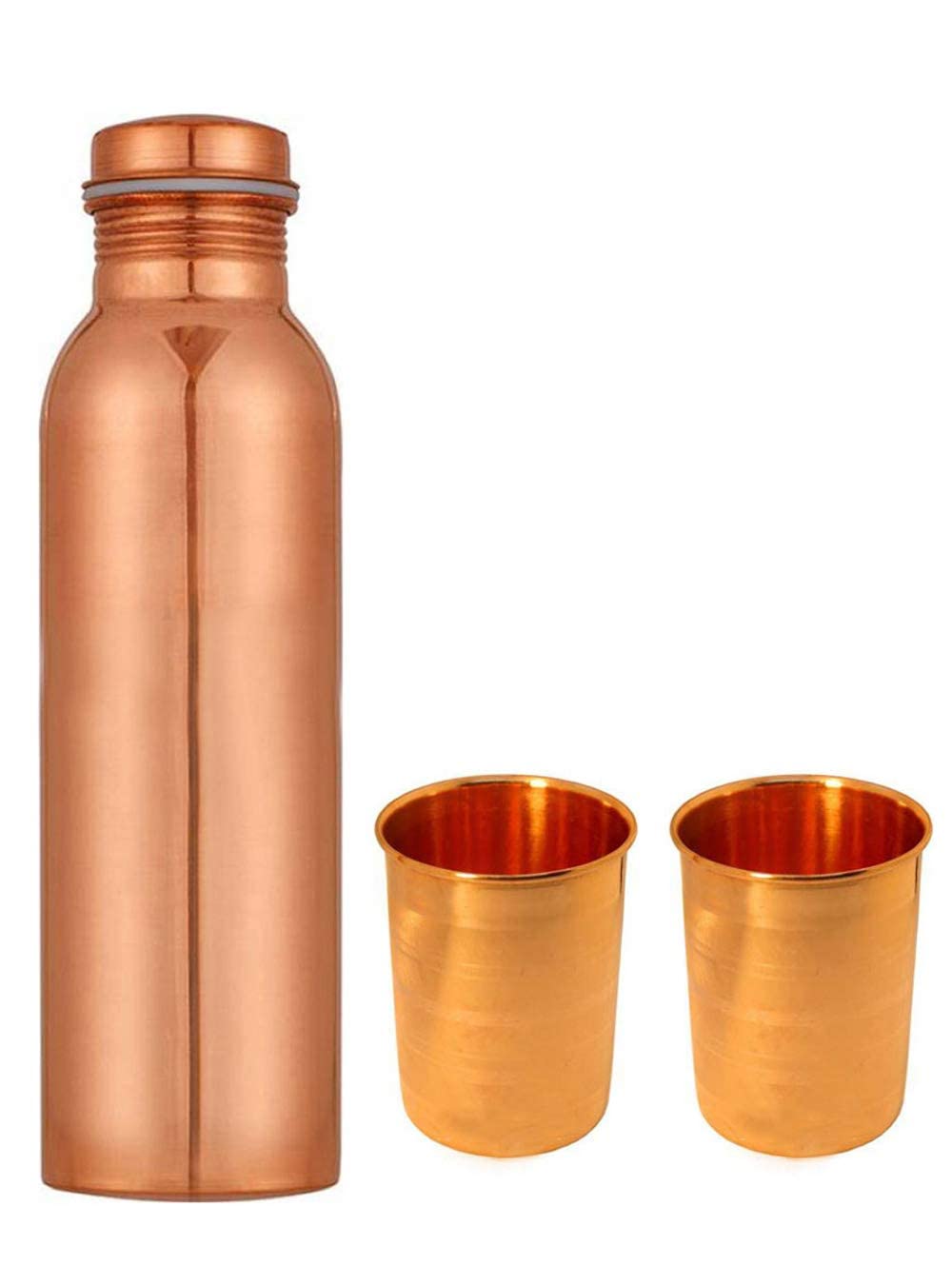 1 Liter Pure Copper Water Bottle with Lid & 2 Copper Glasses - Ayurvedic Detox, Healthy Hydration for Home, Office, Yoga & Travel