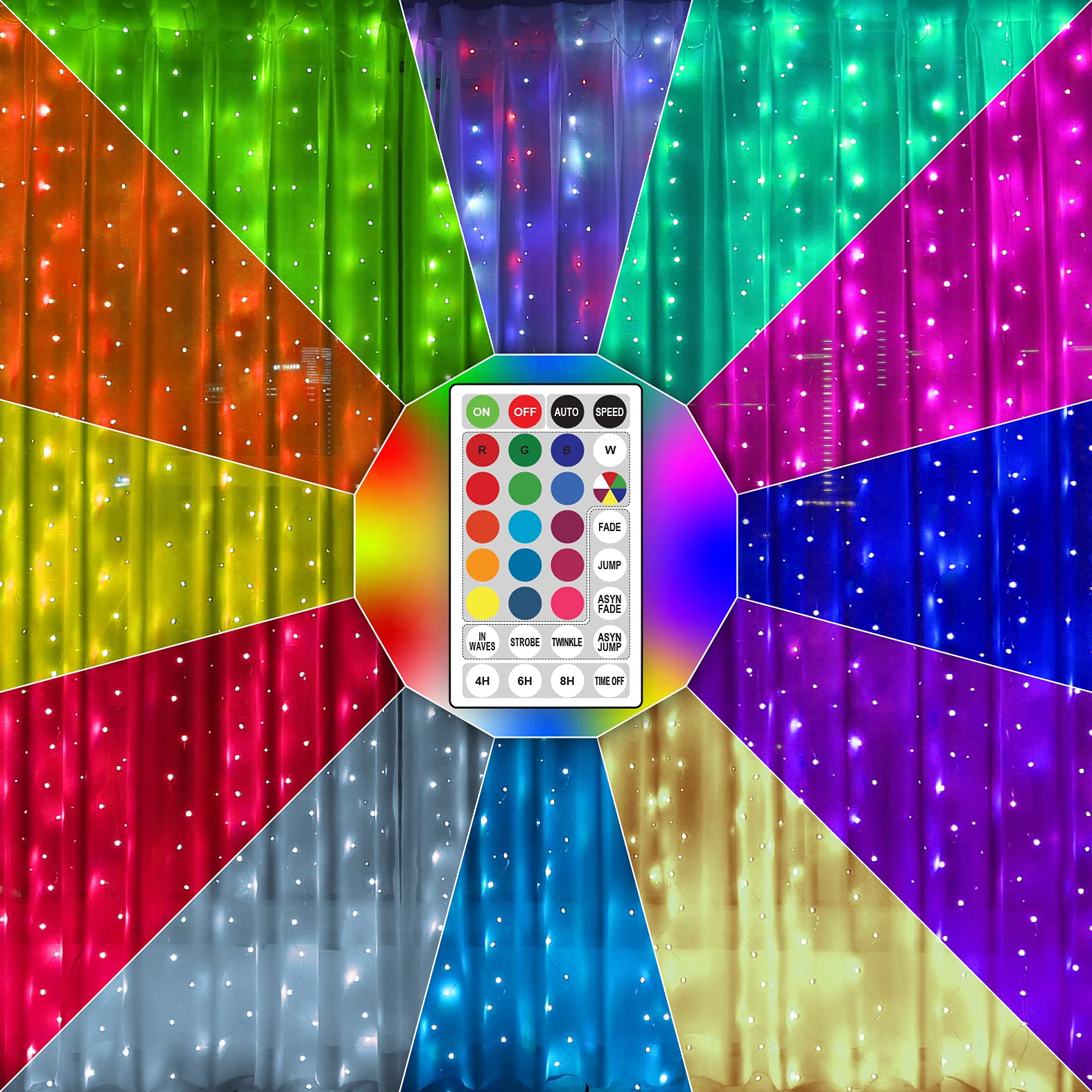 16 Colors Changing LED Curtain Lights with Remote - 300 Twinkle Fairy String Lights, 7 Lighting Modes, USB Powered for Bedroom Wall, Window Backdrop - Perfect for Christmas Decor, Party Lighting, Halloween & Home Decoration