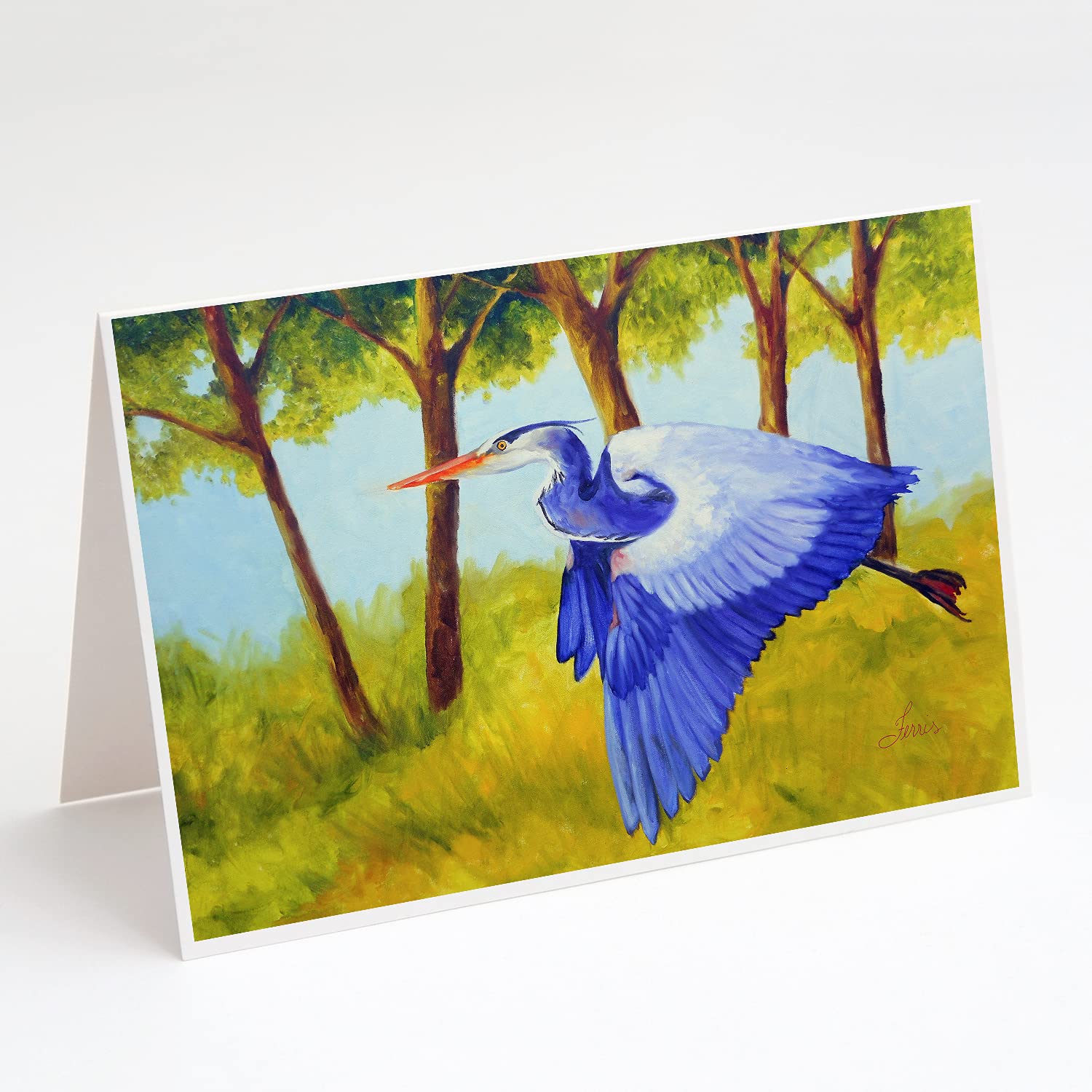 Flying Blue Heron Greeting Cards - Pack of 8 Blank A7 Note Cards (5x7 inches) with Envelopes | Whimsical Bird Design for Thank You Notes, Birthday Wishes & Special Occasions | Caroline's Treasures FHC1007GCA7P