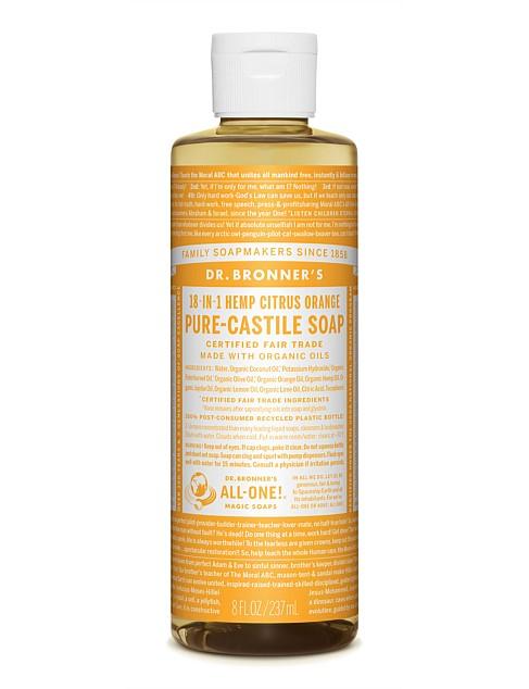 Dr. Bronner's Pure-Castile Liquid Soap - Organic Citrus Orange (18-in-1 Uses: Body Wash, Shampoo, Face Cleanser & Household Cleaner) for Sensitive Skin & Eco-Friendly Home