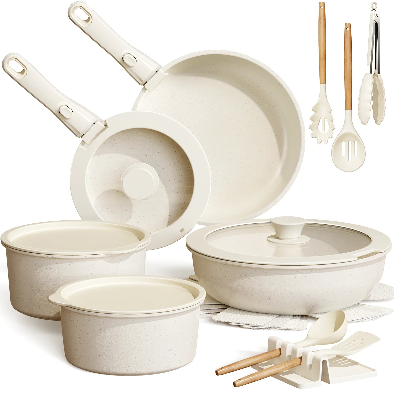Astercook ASCWS21 01 20-Piece Non-Stick Ceramic Cookware Set - Cream White | Oven & Stovetop Safe for Baking, Frying & Everyday Cooking