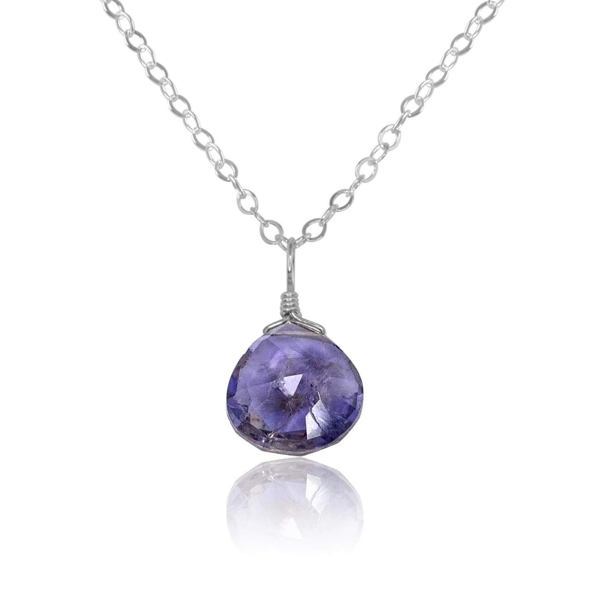 Iolite Teardrop Crystal Pendant Necklace for Women - Natural Gemstone Jewelry Gift for Birthday, Anniversary & Valentine's Day - Perfect for Everyday Wear, Date Nights & Special Occasions