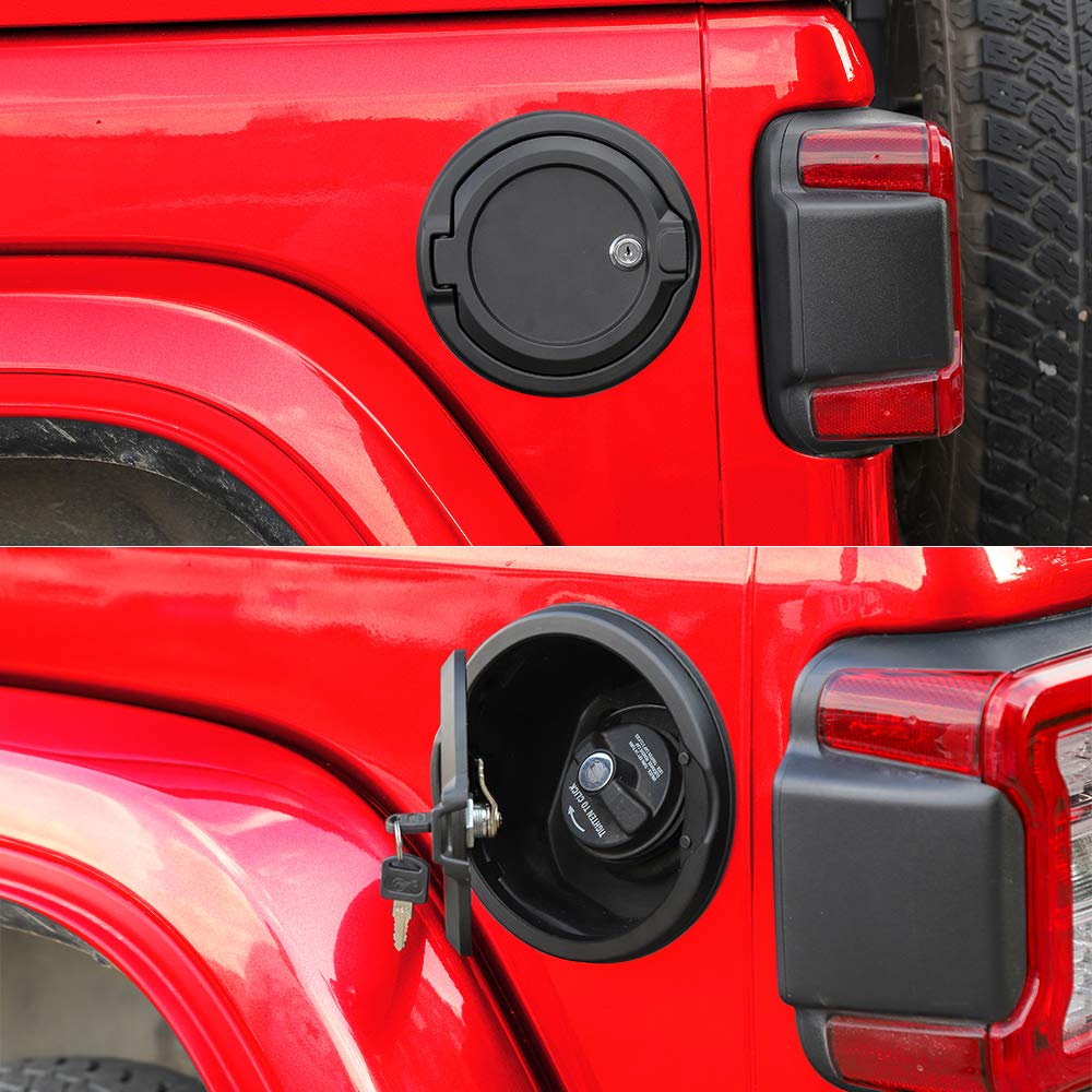 JeCar Locking Gas Tank Door - Aluminum Fuel Filler Cover for Jeep Wrangler 2018-2023 JL & Unlimited Models | Durable Exterior Accessory | Perfect for Off-Roading & Vehicle Security Protection
