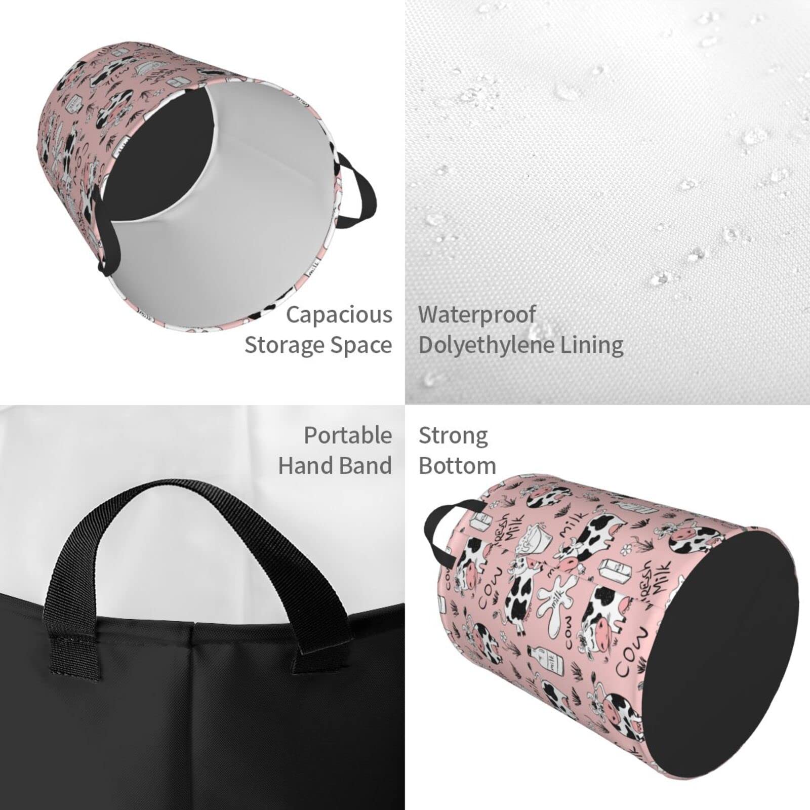 Funny Cow Milk Print Collapsible Laundry Basket with Handle - Waterproof Fabric Hamper Organizer for Dirty Clothes, Toys & Bathroom Storage - Large Capacity Laundry Bin for Home, Dorm & Nursery Use