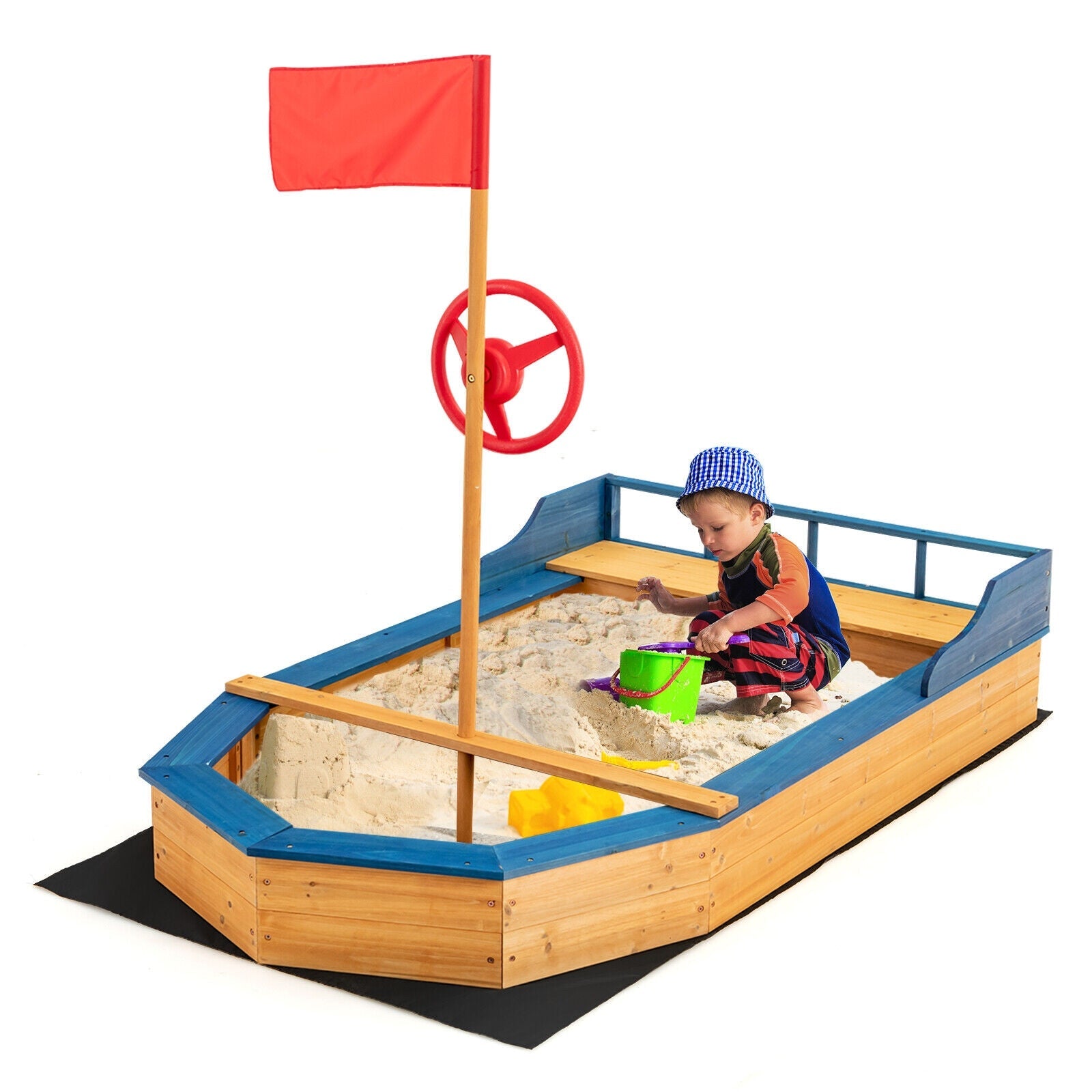 Kids' Pirate Boat Sandbox with Flag & Rudder - Outdoor Play Toy for Backyard, Beach & Sandbox Fun - Perfect for Pretend Play & Sensory Development