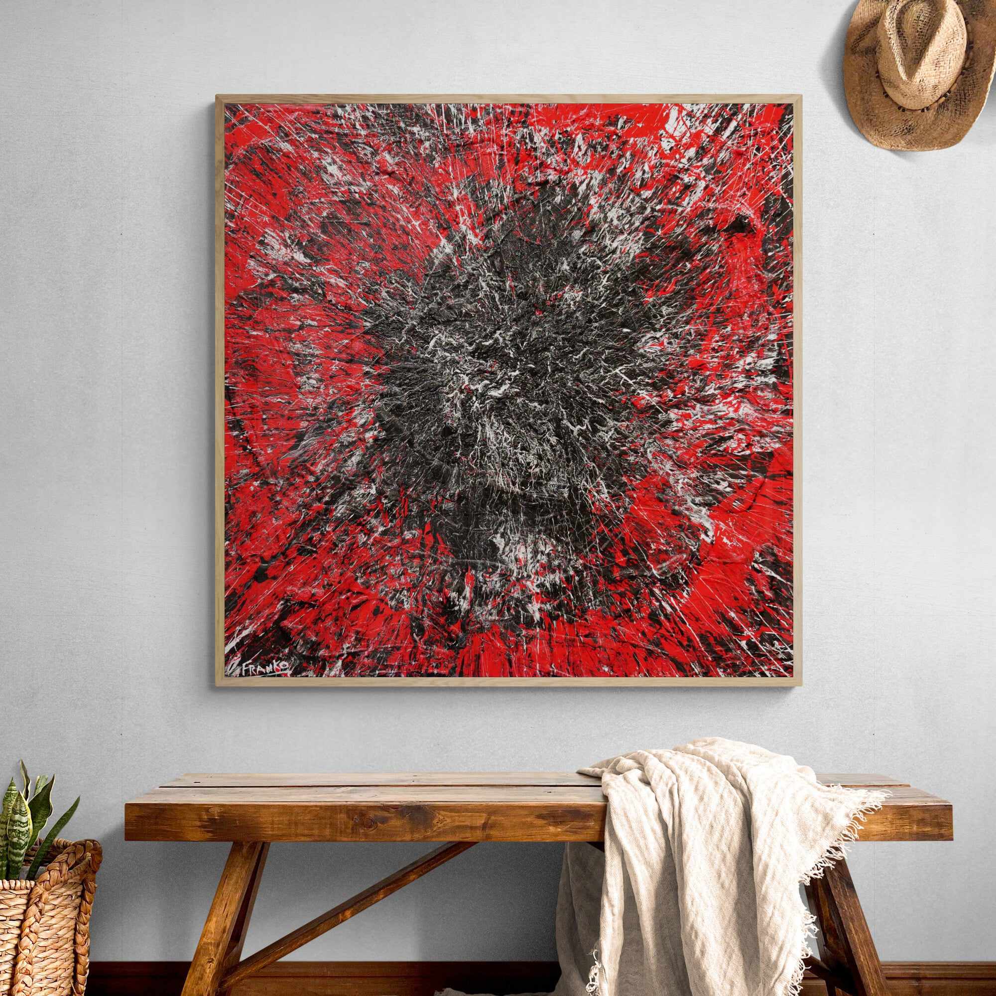 120cm x 120cm Red Black White Textured Abstract Canvas Wall Art - Modern Home Decor for Living Room, Bedroom & Office