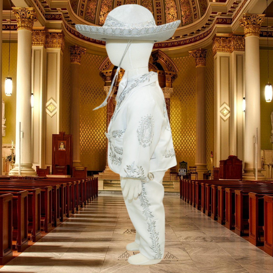 Charro Baptism Outfit for Baby Boys - 6-Piece White & Silver Traditional Mexican Christening Set - Perfect for Baptism, First Communion, and Special Occasions