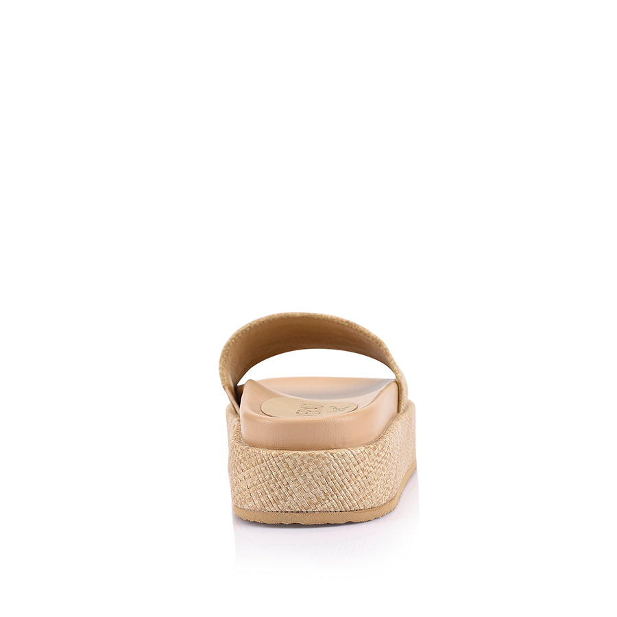 Romy Flatform Slides for Women - Natural Raffia Sandals | Comfortable Summer Beach Slides for Casual Outings and Vacation Wear