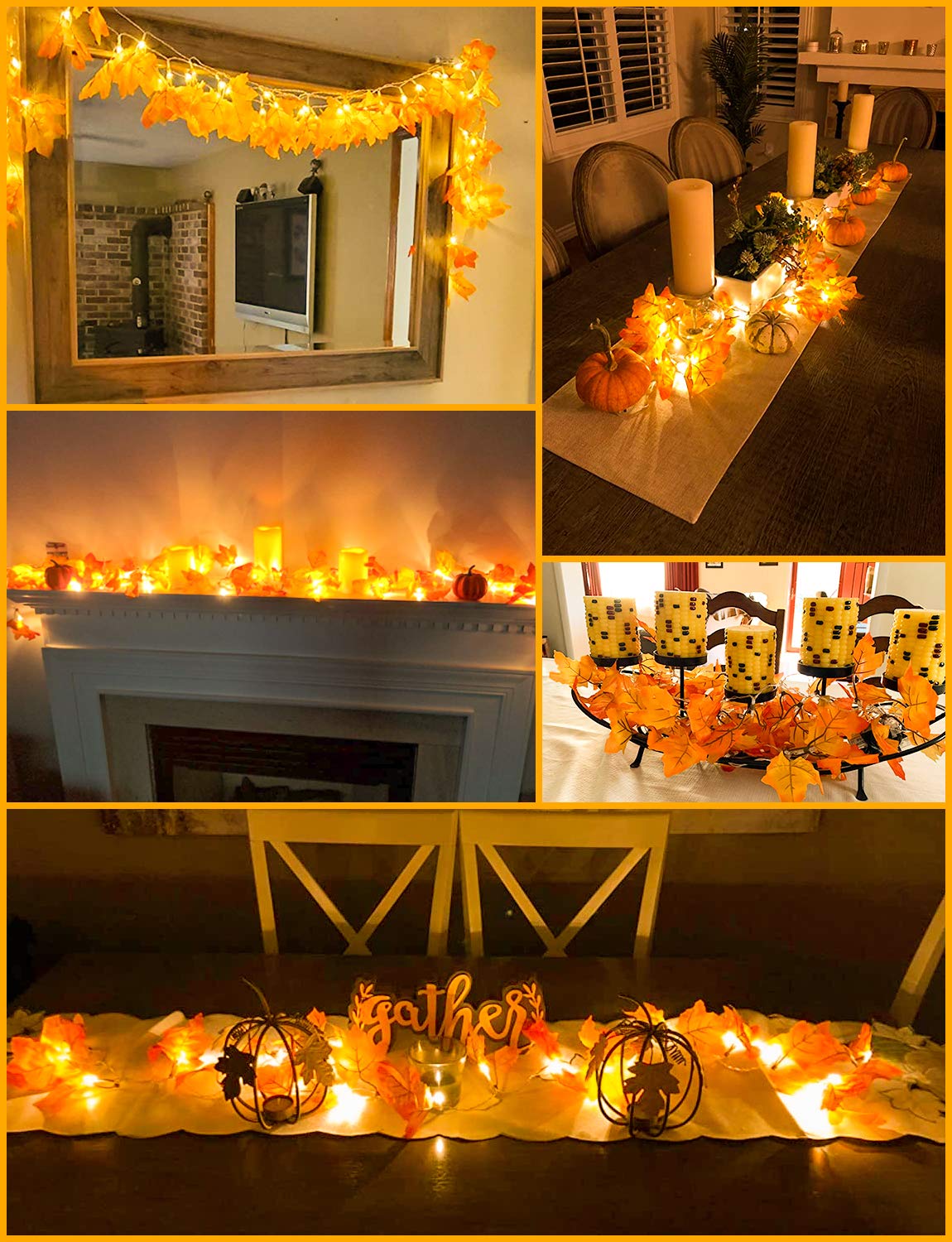 Luditek 40LED Maple Leaf Garland Lights - 8 Lighting Modes with Timer, Battery Operated Waterproof String Lights for Thanksgiving, Halloween & Fall Decor | Indoor/Outdoor Autumn Decorations for Home, Garden, and Party