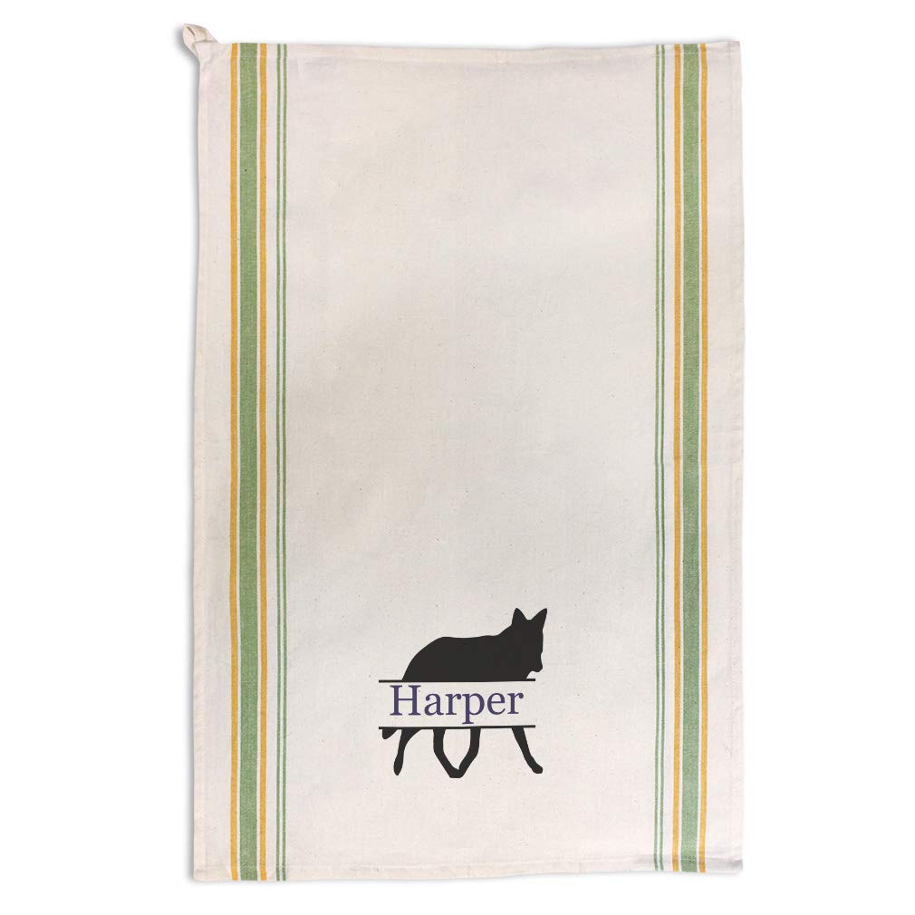 Personalized Wolf Wildlife Kitchen Towels - Custom Name Dish Towels, Green Stripe Design for Kitchen Cleaning & Decor | Perfect for Gifts, Home Use & Wildlife Lovers