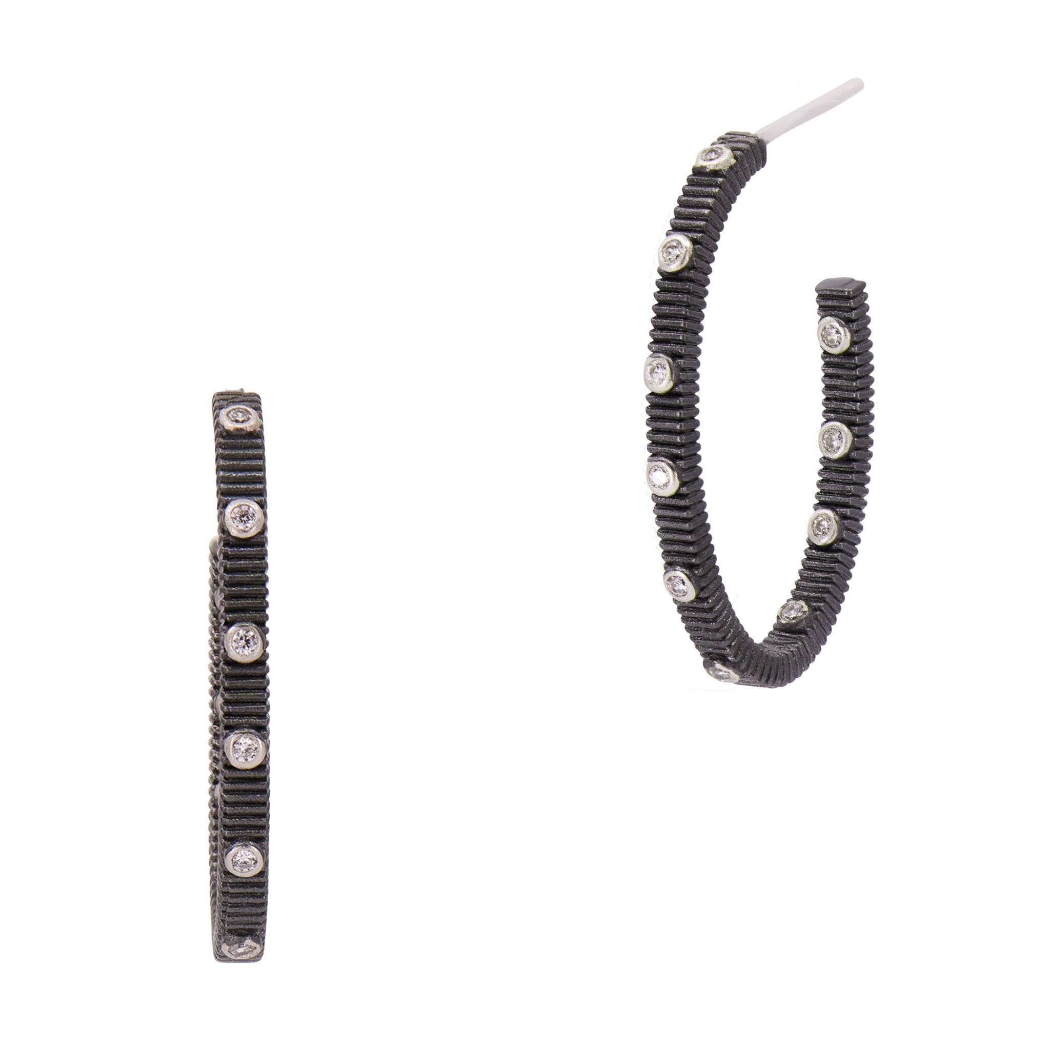 Industrial Finish Ribbed Metro Hoop Earrings - Vintage Style Chunky Metal Earrings for Women - Perfect for Everyday Wear, Office & Night Out