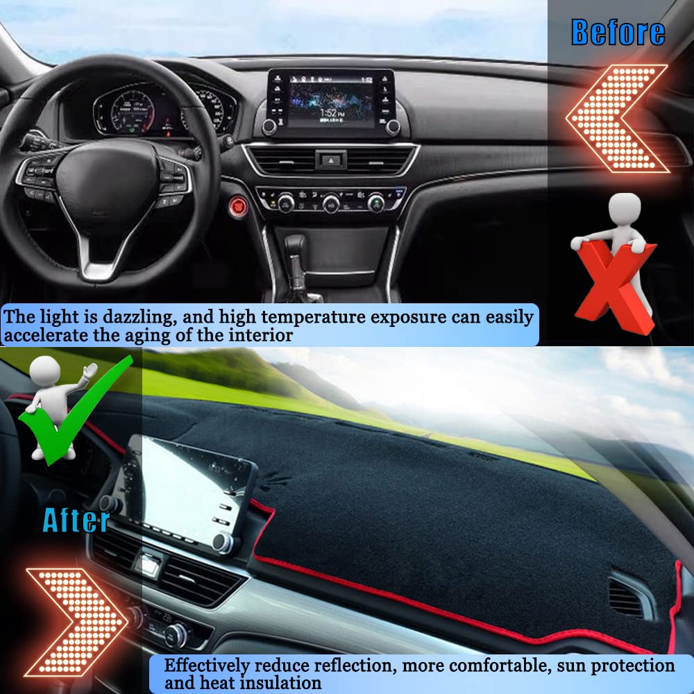 Custom Fit Honda Accord Dashboard Cover 2018-2022 - Anti-Slip Dash Mat Pad with Red Edge Trim | Perfect Car Interior Accessory for 2018-2022 Honda Accord Sedan (Non-HUD Models) | Protects Center Console from Scratches & Sun Damage