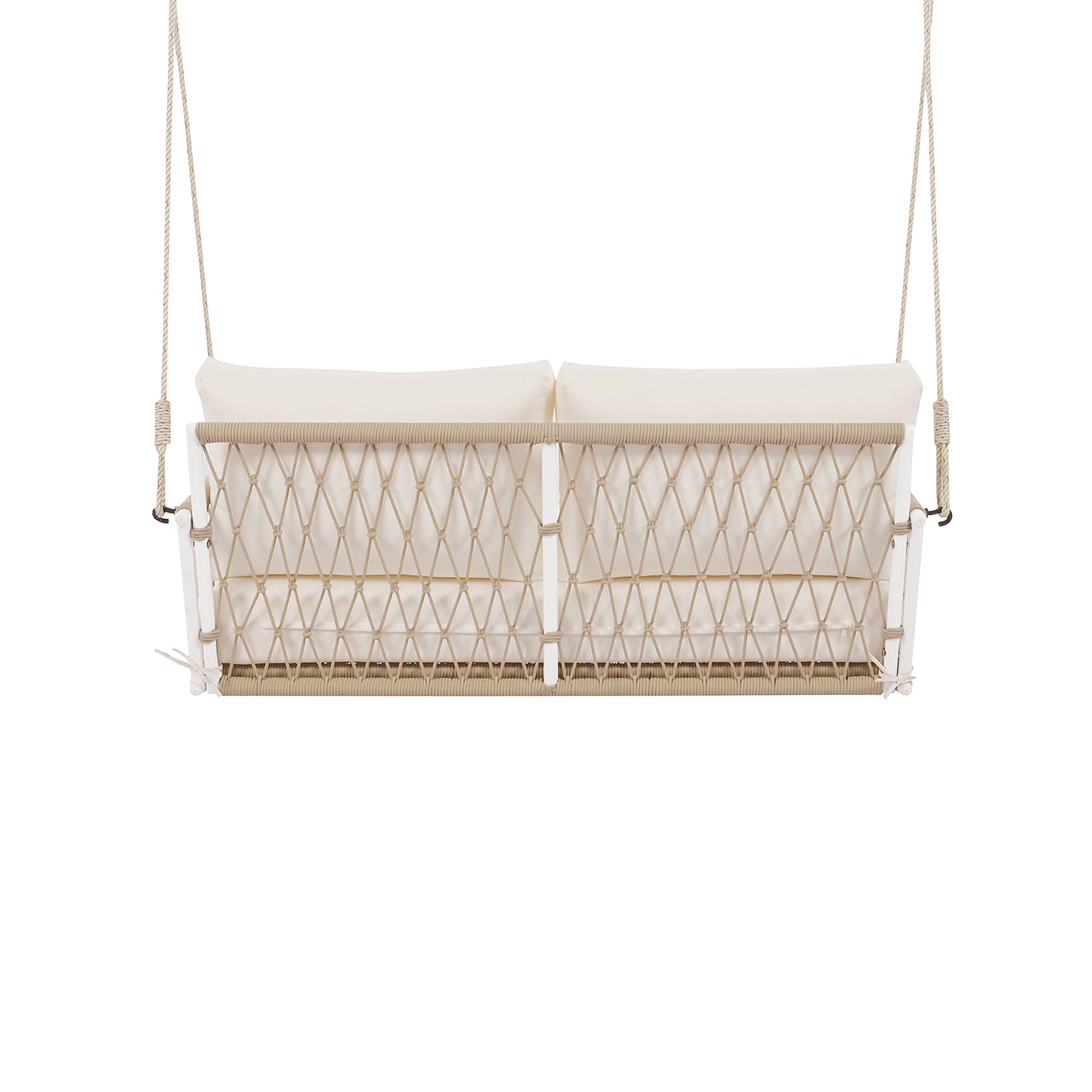 1 Piece Woven Rope Outdoor Swing Sofa with Soft Cushions - Seats 2 People - Perfect for Patio, Garden, Backyard, Balcony & Poolside Relaxation (Beige)