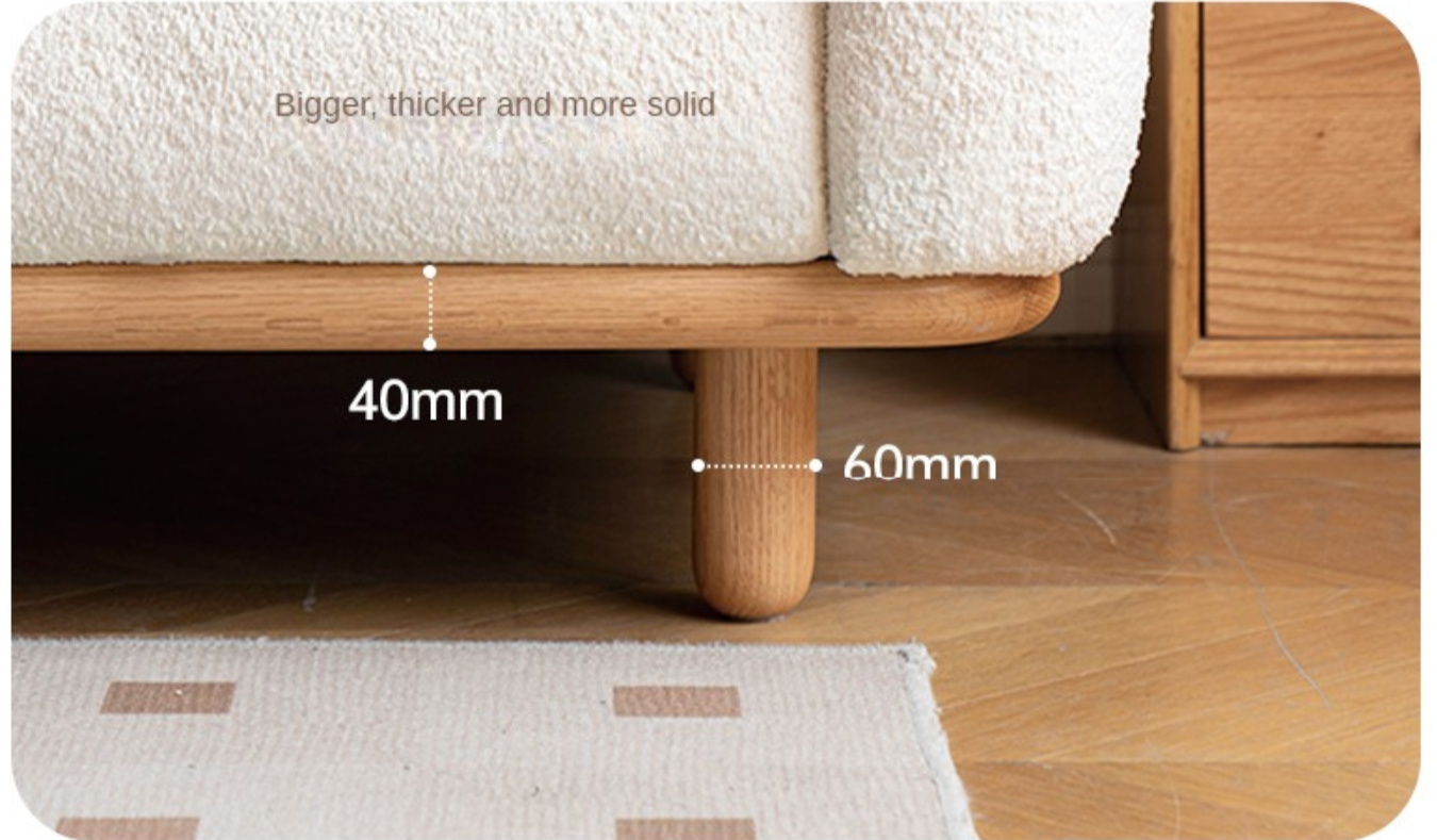 Oak Solid Wood Lamb Fleece Sofa - White Cream Modern Style | Cozy Living Room Furniture for Home Decor