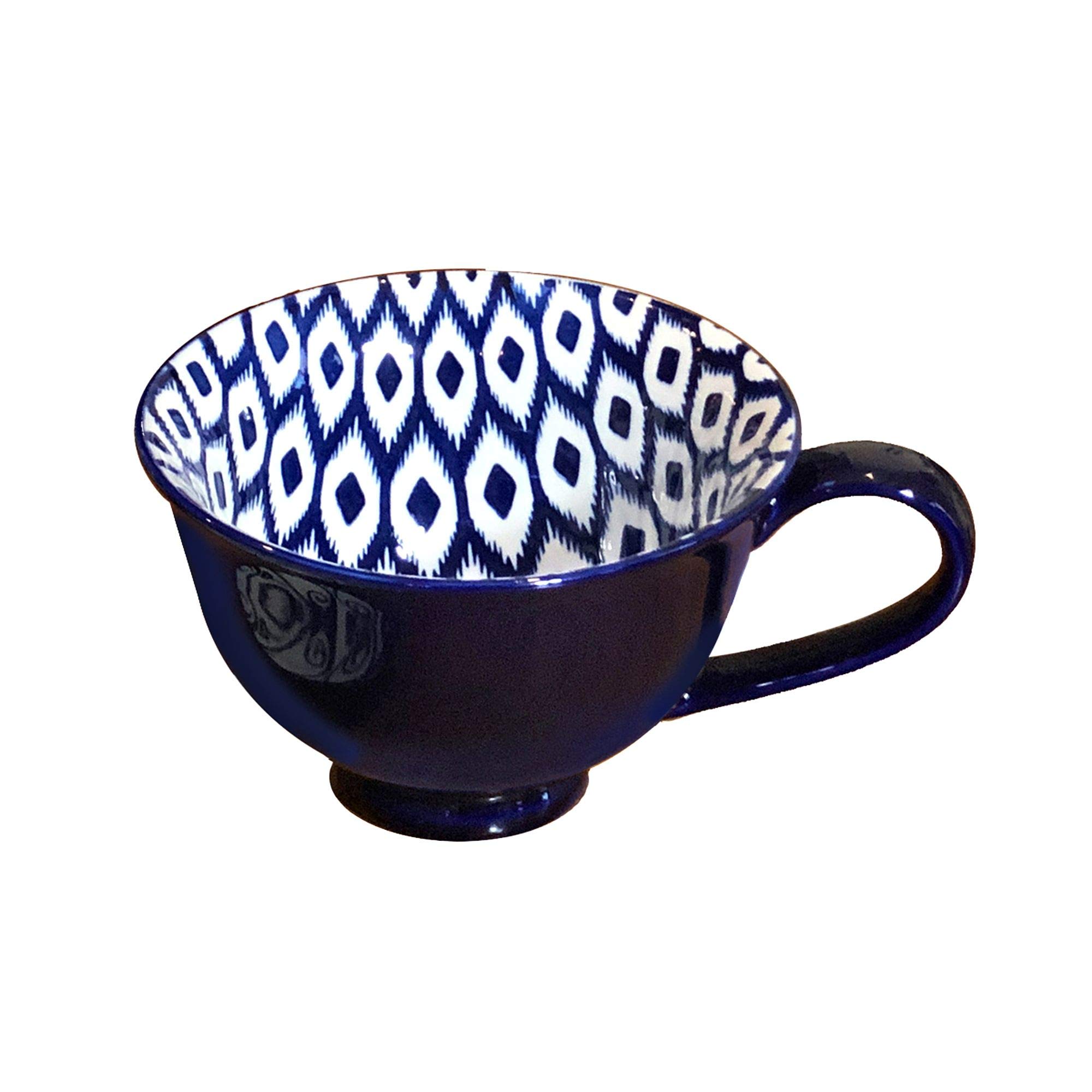 Set of 4 Blue and White Ceramic Soap Mugs with Unique Patterns - 6.25 Inch Handmade Bathroom Accessories for Soap Dishes, Sponge Holders & Decor