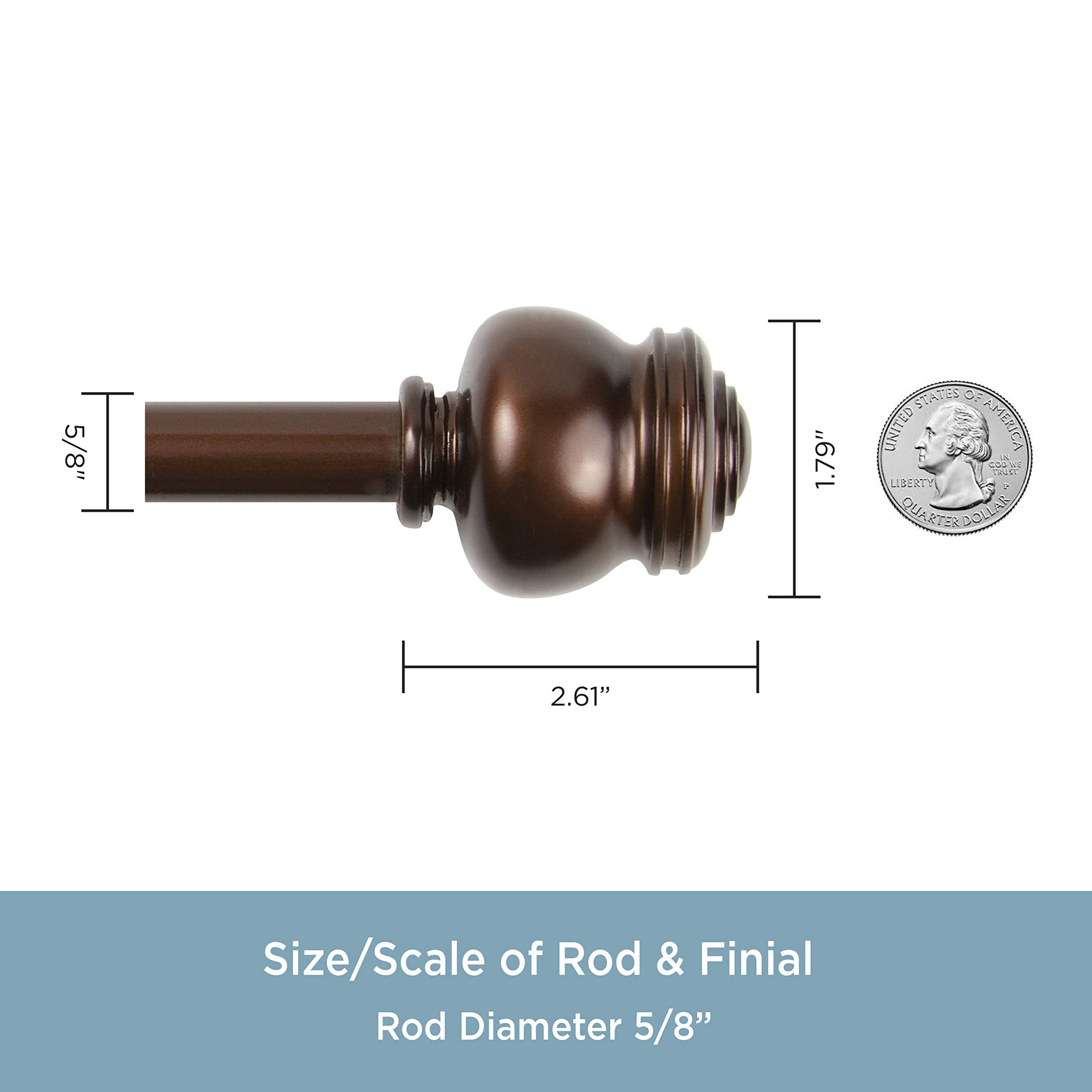 Adjustable Window Curtain Rod 48-86 Inches - Kenney Glendale Knob Extendable Drapery Rod Set in Cocoa Brown for Living Room, Bedroom & Home Decor