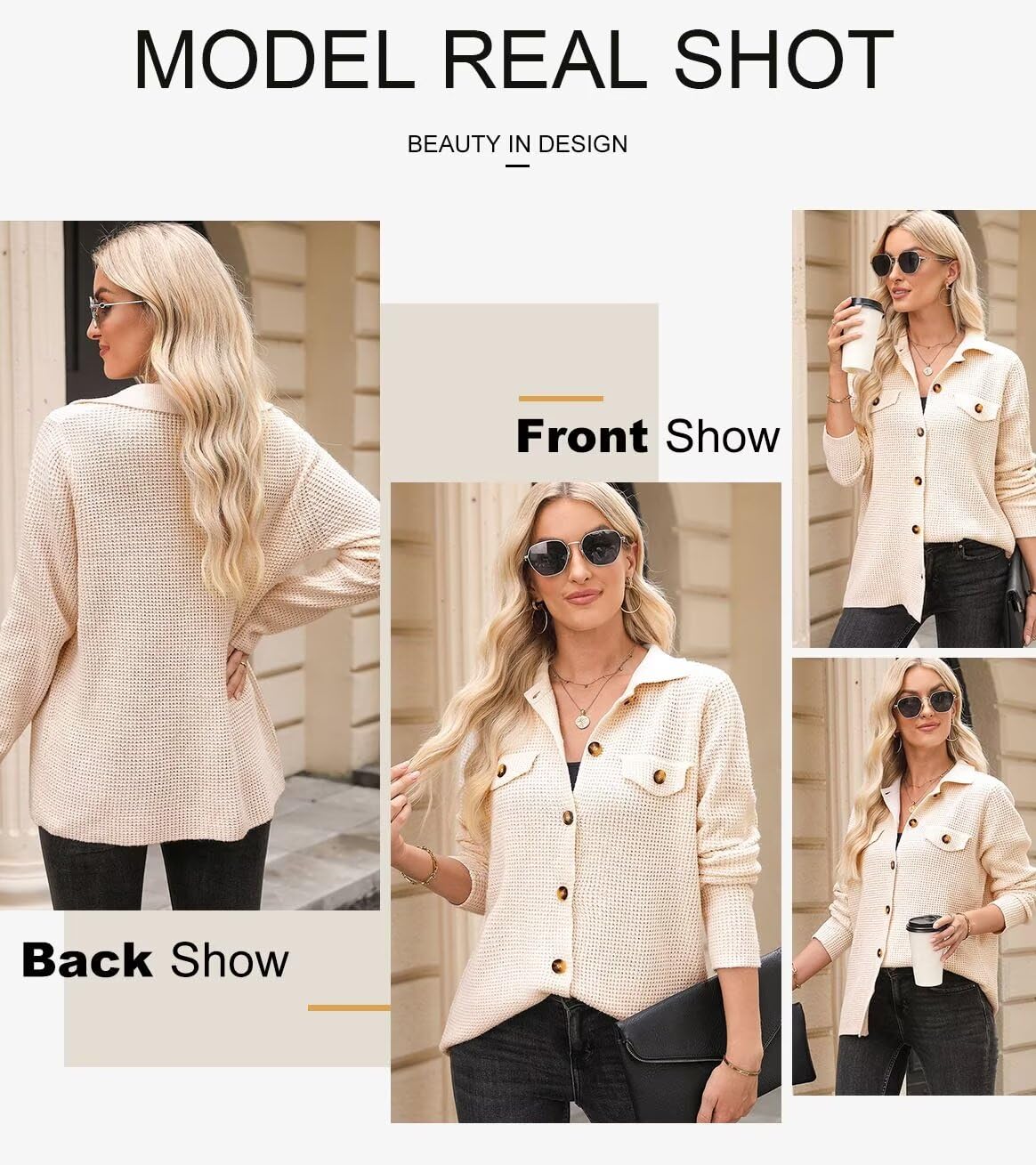 Stylish Women's Waffle Knit Shacket Jacket - Long Sleeve Button Down Sweater Top for Casual & Dressy Outfits | Perfect for Fall Layering, Office Wear & Weekend Brunch