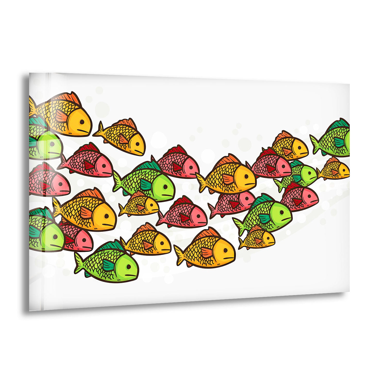 Vibrant Colorful Fish Pattern Wall Art - Playful Glass Print Decor for Kids' Rooms, Bathrooms & Coastal Interiors | Perfect for Nursery, Beach House & Underwater Theme Decor