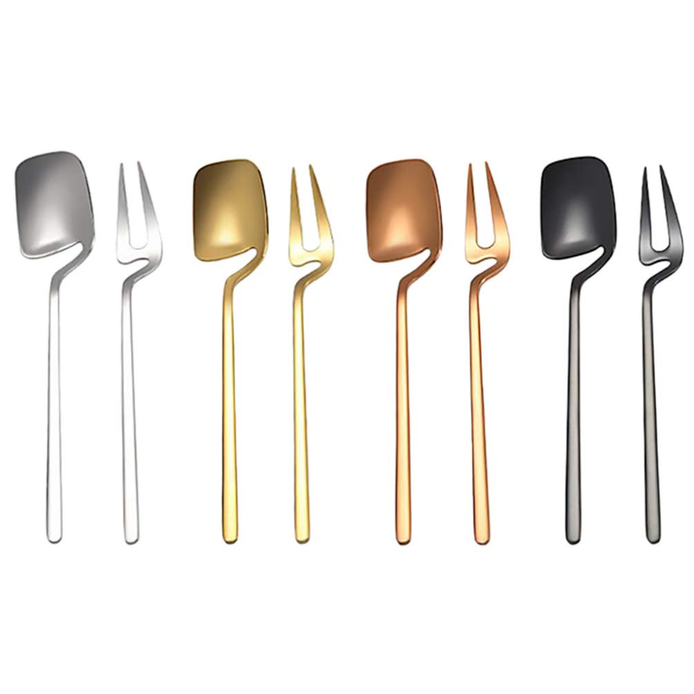 Hemoton 8-Piece Stainless Steel Dessert Spoon Set - Long Handle Mixing Spoons, Tea Forks, Espresso Serving Spoons, Cake & Sugar Spoons, Mini Fruit Forks - Perfect for Coffee, Desserts, Baking & Tea Parties