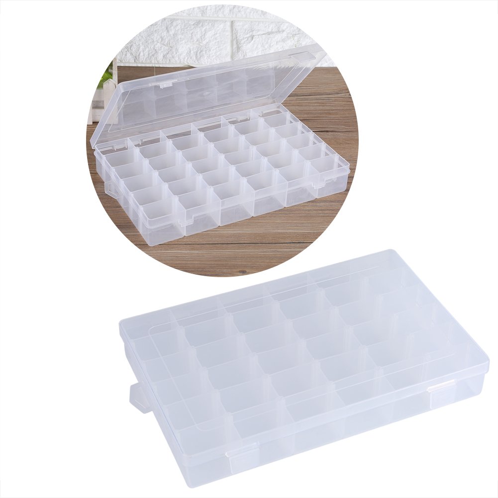UPGRADE 36-Grid Adjustable Jewelry Organizer Box - Transparent Plastic Detachable Storage Case for Rings, Earrings, Necklaces & Bracelets - Perfect Jewelry Display & Organizer for Women & Girls - Ideal for Travel, Home Vanity & Retail Store Display