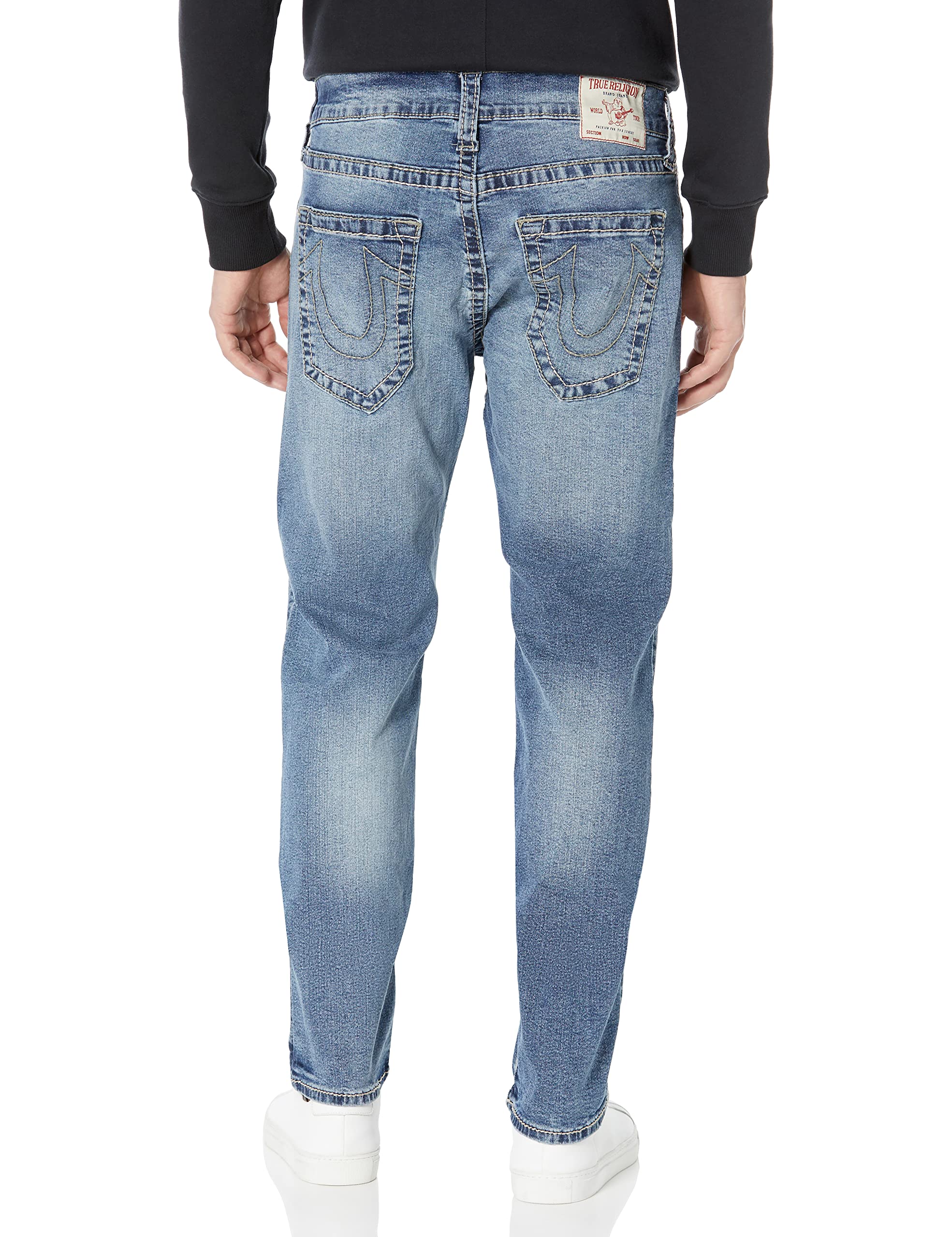 True Religion Men's Rocco NF Big T Distressed Denim Jeans - 32 Inseam, Relaxed Fit for Casual Wear & Street Style Outfits