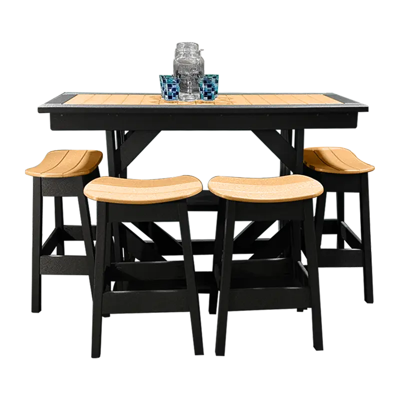 Buck USA 5 Foot Outdoor Breakfast Buffet Table Set with 4 Saddle Bar Stools - Durable Patio Dining Furniture for Backyard, Garden & Poolside Entertaining | FF BRBB