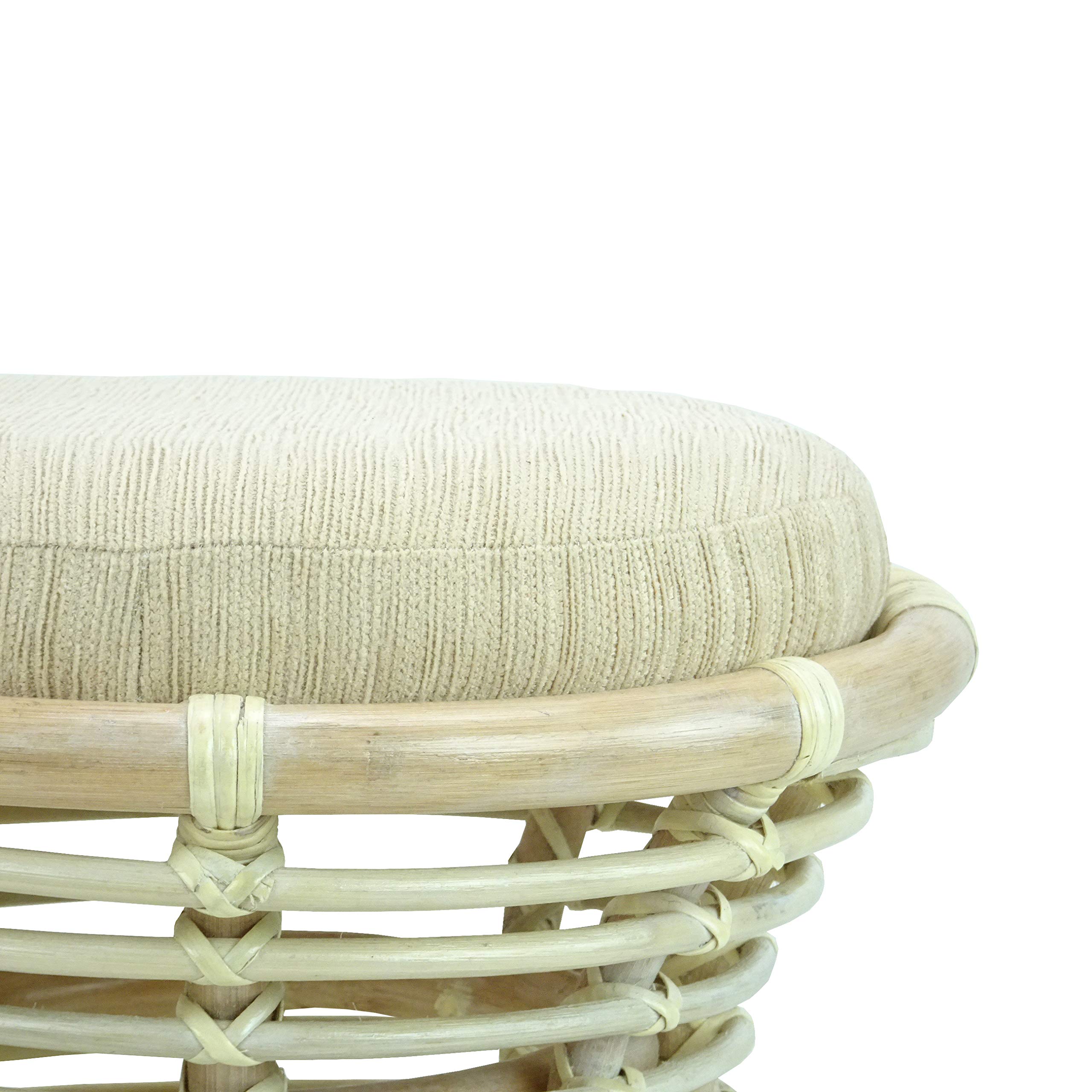 Handmade Natural Rattan Wicker Ottoman Stool - Eco-Friendly Vanity Seat for Bedroom, Living Room & Boho Decor - Cognac (Light Brown) - Perfect for Home, Apartment & Cozy Spaces