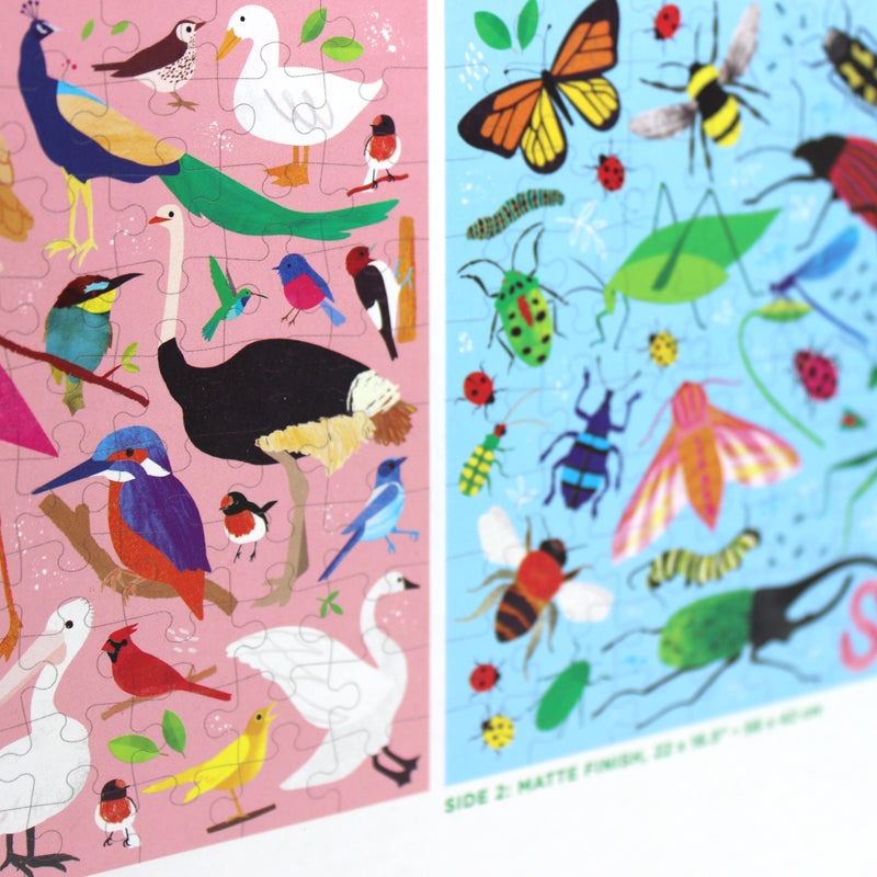 2 in 1 Double Sided Bugs & Birds Puzzle for Kids - Educational Wooden Animal Jigsaw Toy for Toddlers Learning & Home Playtime Activities
