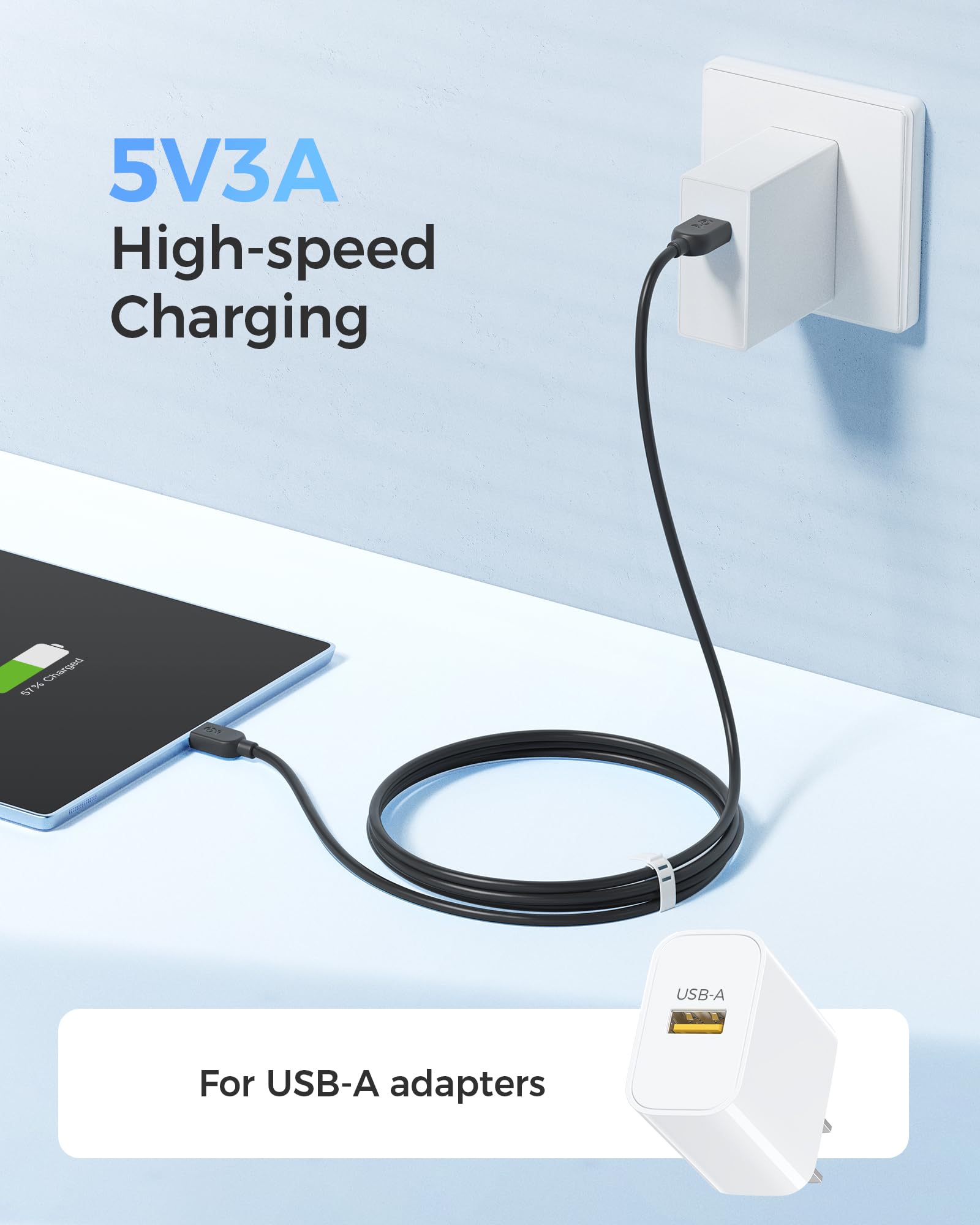 3-Pack Ultra Flexible 1ft USB A to USB C Cable - Fast Charging & Data Sync for iPhone 16/15 Pro Max/Plus, Galaxy S23 - Supports Apple CarPlay & Android Auto (Black) - Perfect for Car, Home & Office Charging