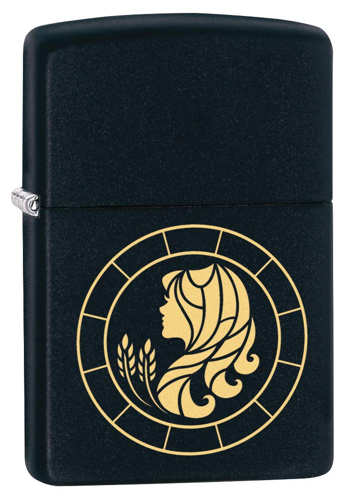 Zippo Virgo Zodiac Sign Pocket Lighter - Matte Black Finish | Horoscope Gift for Virgo Women & Men | Perfect for Camping, Travel & Everyday Carry (EDC)