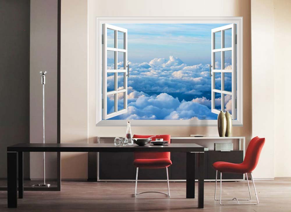Wall26 Removable Wall Sticker & Mural - Sea of Clouds Design | Creative Window View Home & Wall Decor - 24x32 Inches | Perfect for Living Room, Bedroom & Office Decoration