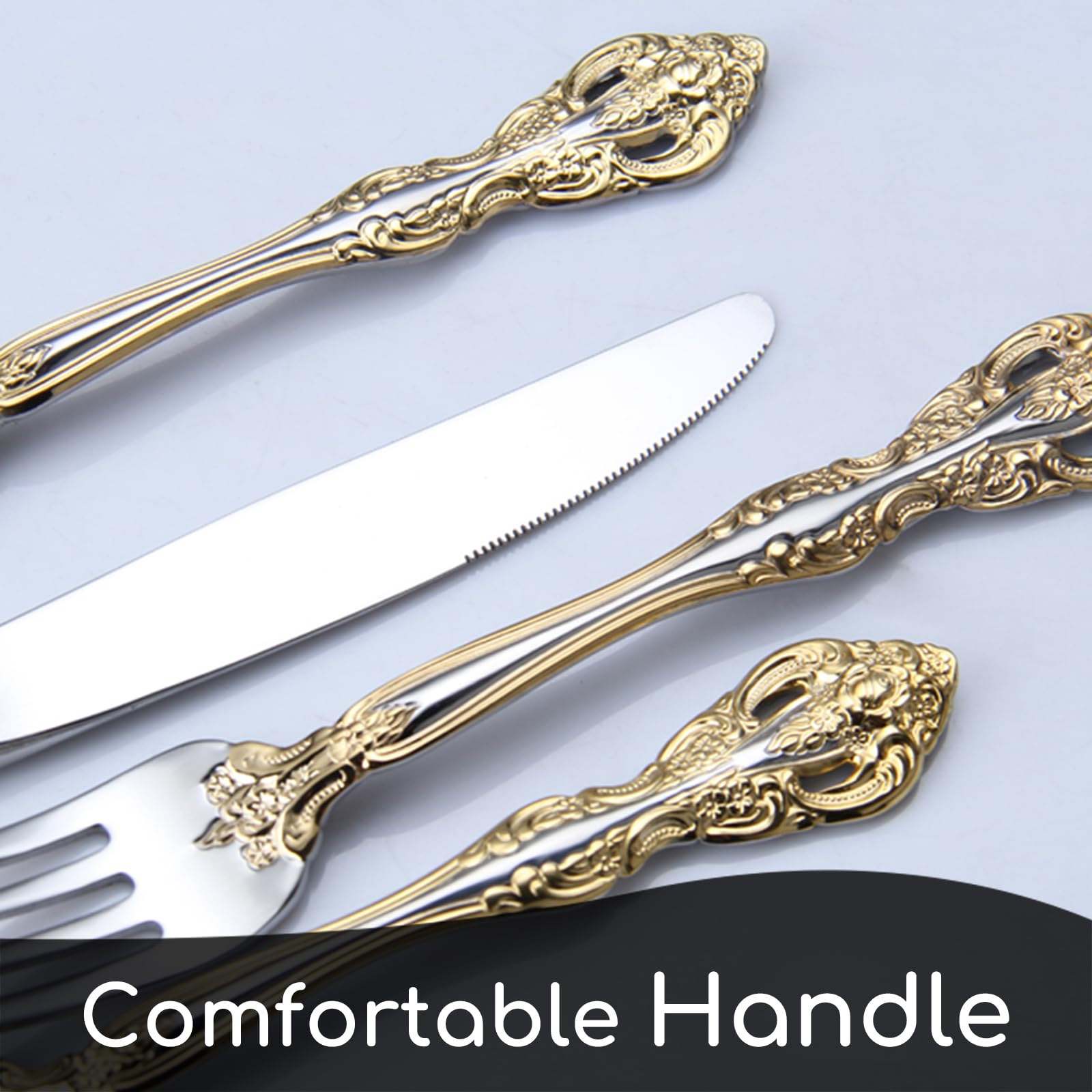 Premium 18/10 Stainless Steel Flatware Set for 4 - Golden Michelangelo Silverware Set (20 Pieces) - Elegant Cutlery Set for Dinner Parties, Dishwasher Safe - Perfect for Wedding Gifts, Housewarming & Fine Dining