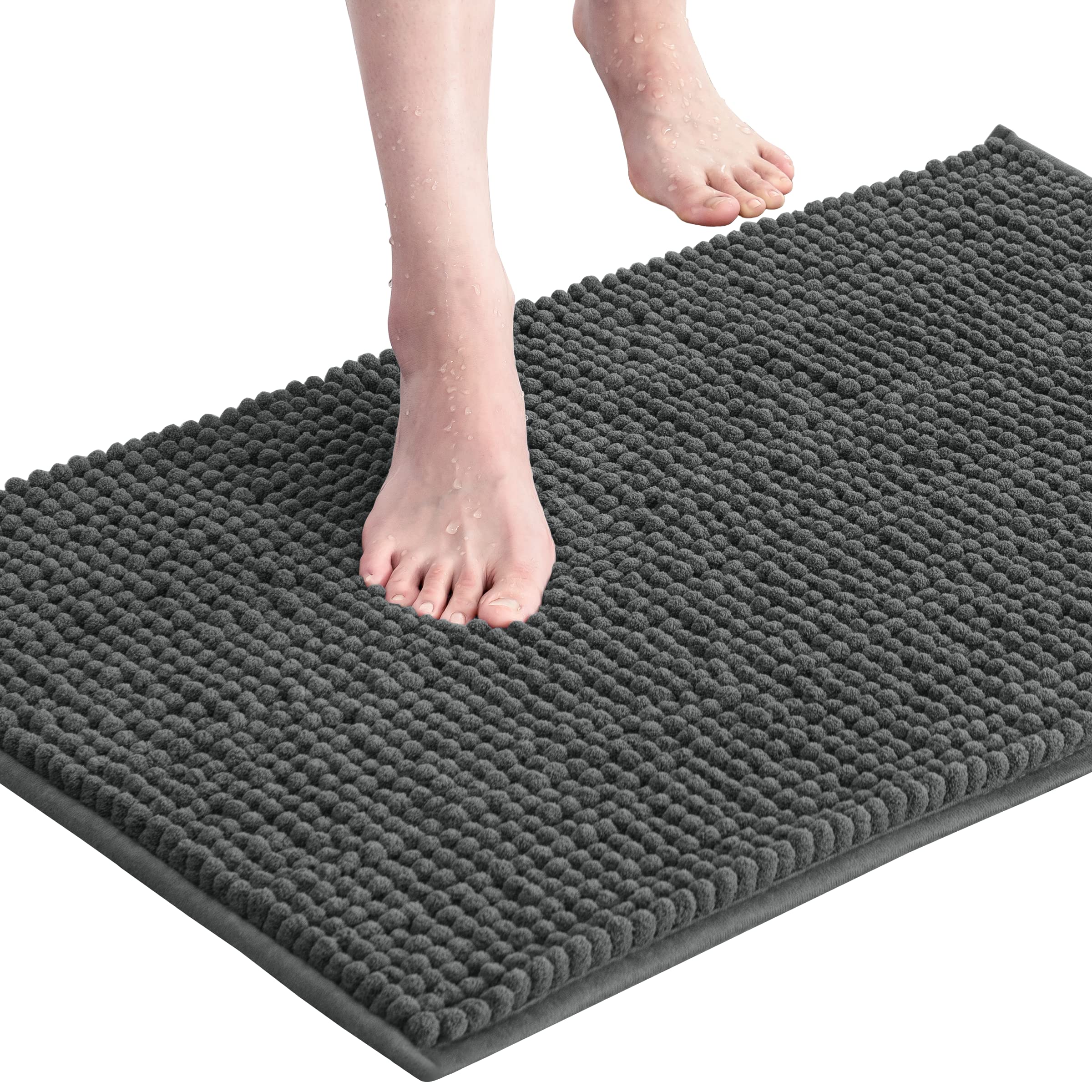 SUBRTEX Soft Chenille Bathroom Rug - Plush Shower Mat, Water Absorbent & Quick Dry, Machine Washable (Gray, 16