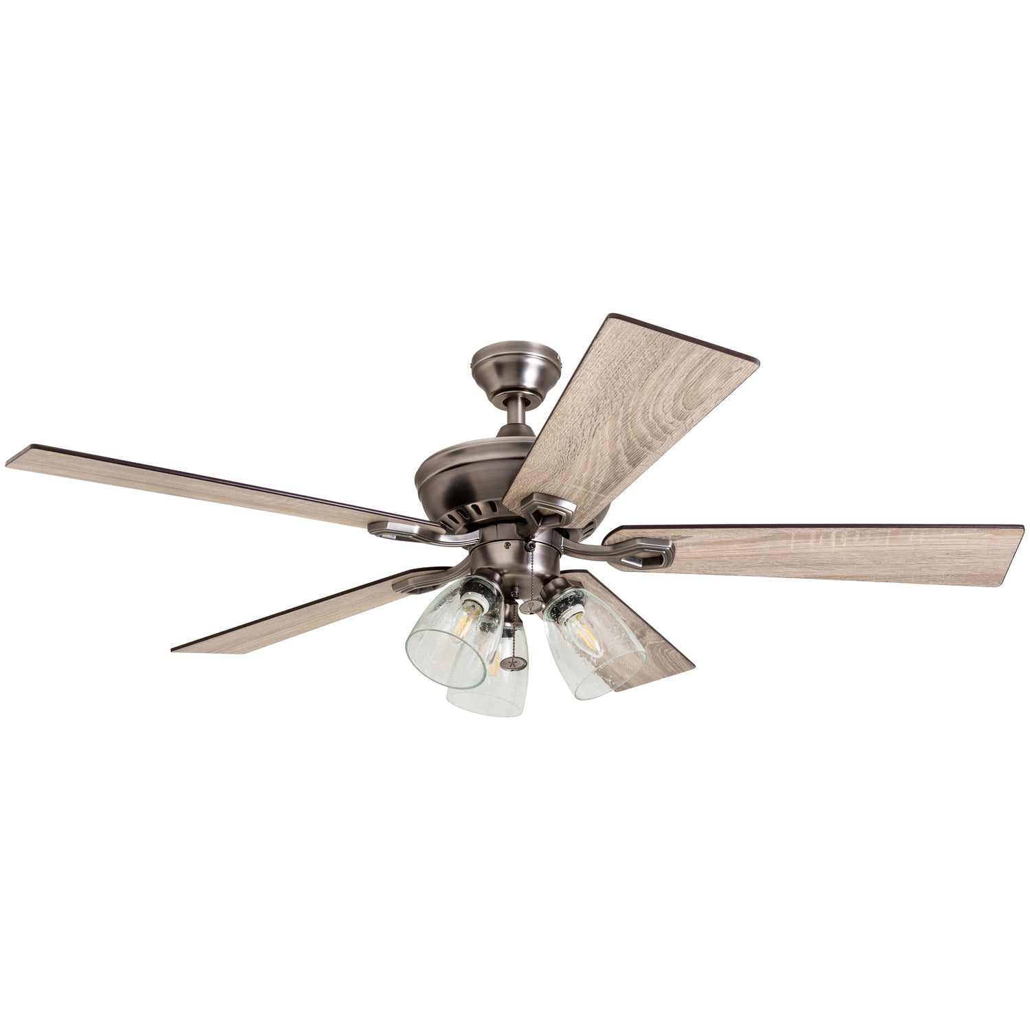 52 Inch Glenmont Antique Pewter Ceiling Fan with Pull Chain - Vintage Style Cooling Fan for Living Room, Bedroom, and Outdoor Patio